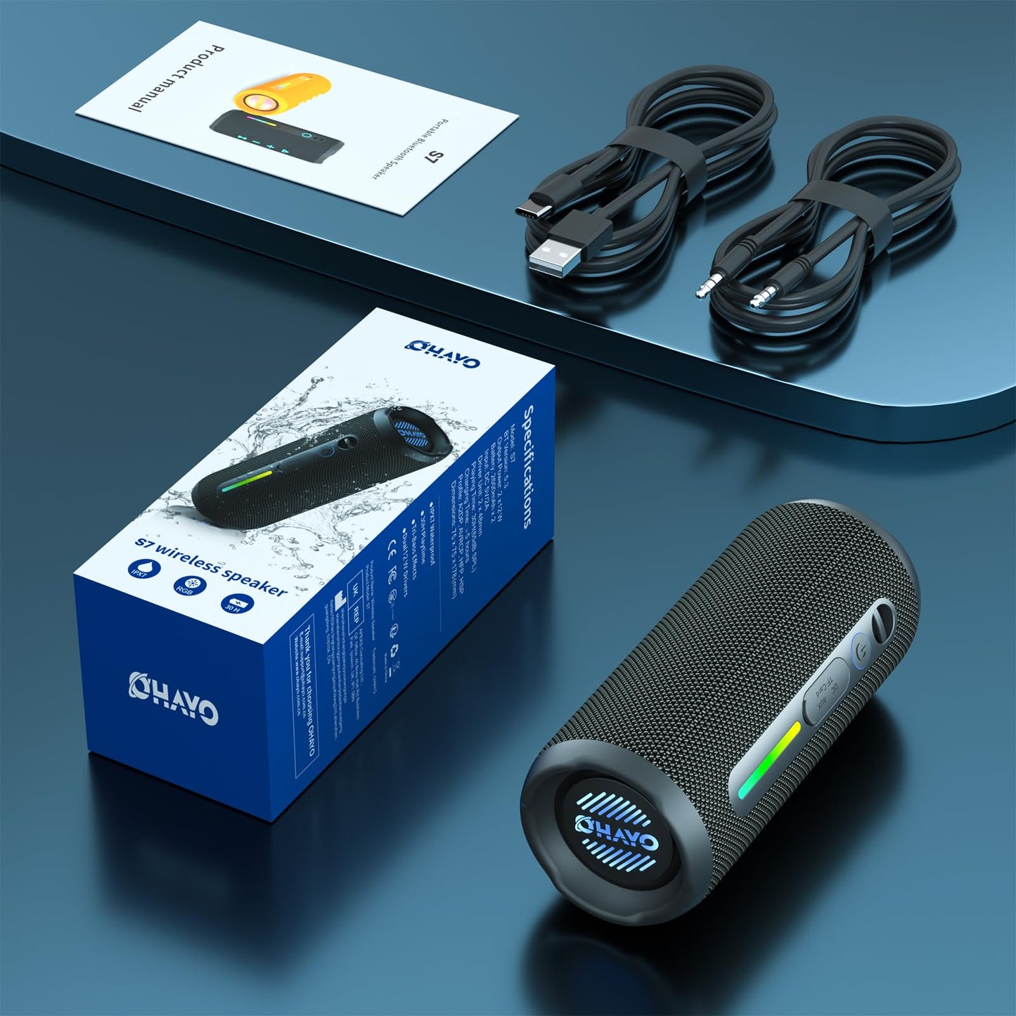 OHAYO Portable Bluetooth Speaker - IPX7 Waterproof, Wireless Stereo Pairing, 25-Hour Playtime, 24W Loud Sound, Bluetooth 5.3, Bass Boost, LED Lights, for Home/Shower/Outdoor/Beach/Travel, Gift Ideas