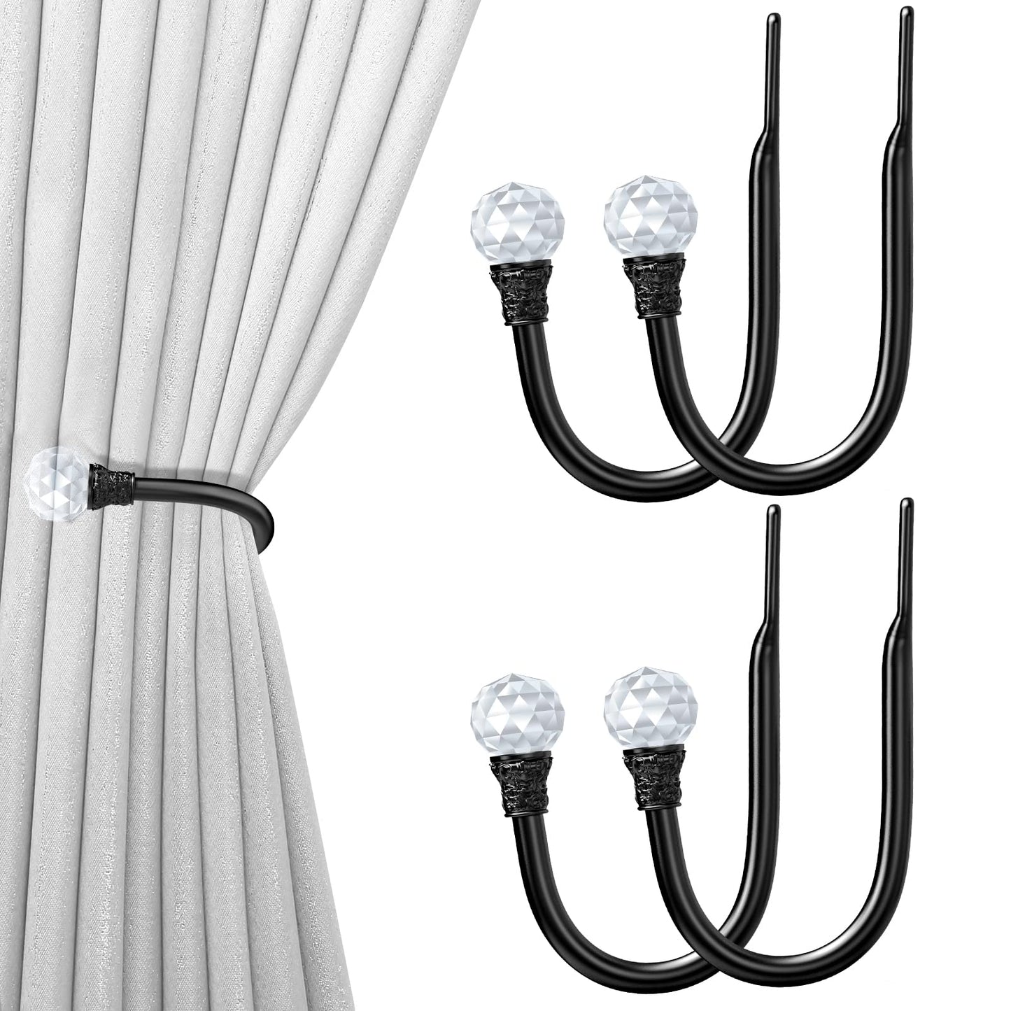 Hion Curtain Holdbacks Black 2pcs, Curtain Tiebacks Wall Mounted Curtain Hooks Holders for Drapes