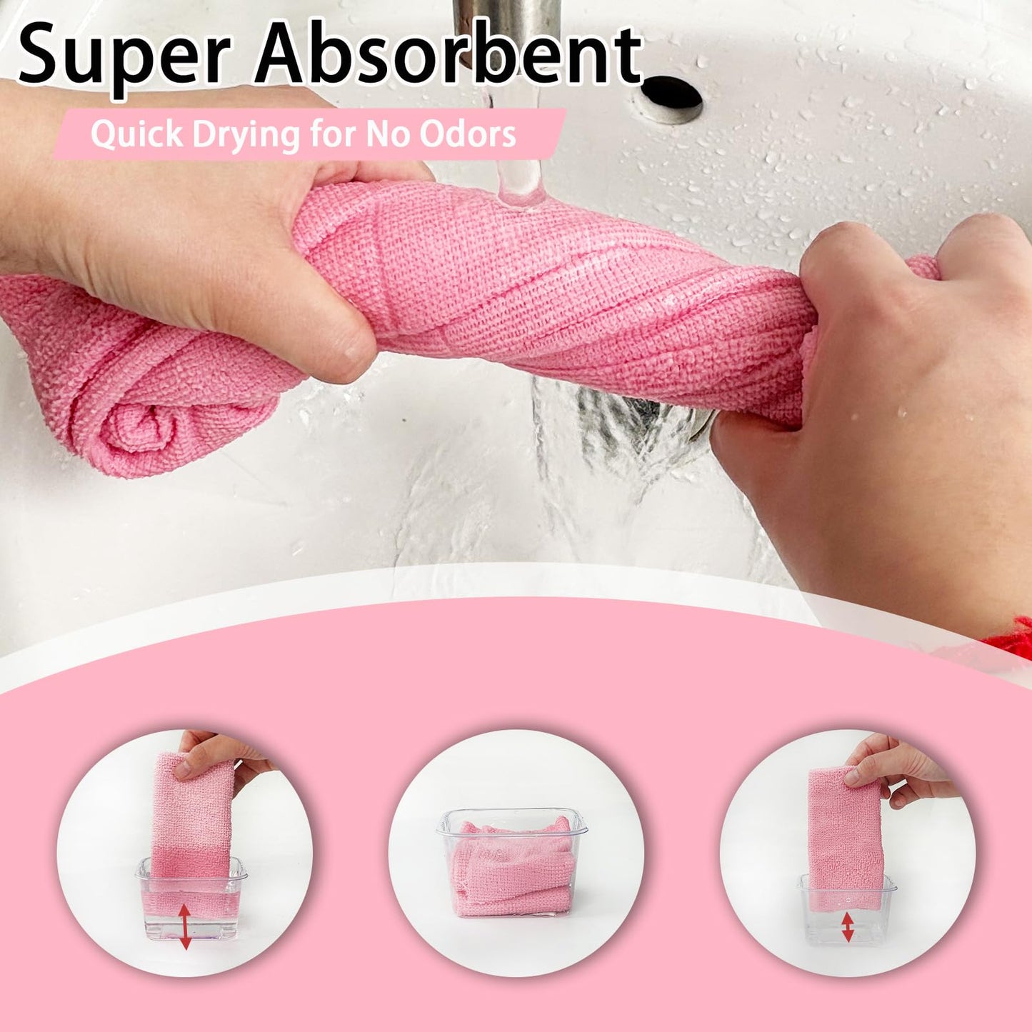 Microfiber Cleaning Cloth Roll,75 Pack Reusable Tear Away Microfiber Towels,Ultra Absorbent Dish Rags for Car,Home,Garage or Shop (Pink)