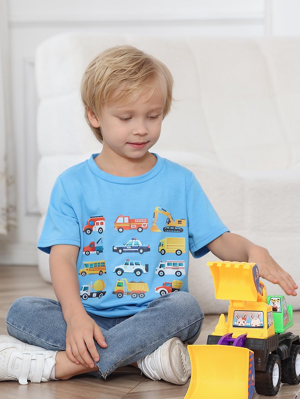 Lovekider 3T Toddler Construction Short Sleeve Shirt Funny Cartoon T-Shirt for Toddler Car Tee Shirt for 3 Years Boys