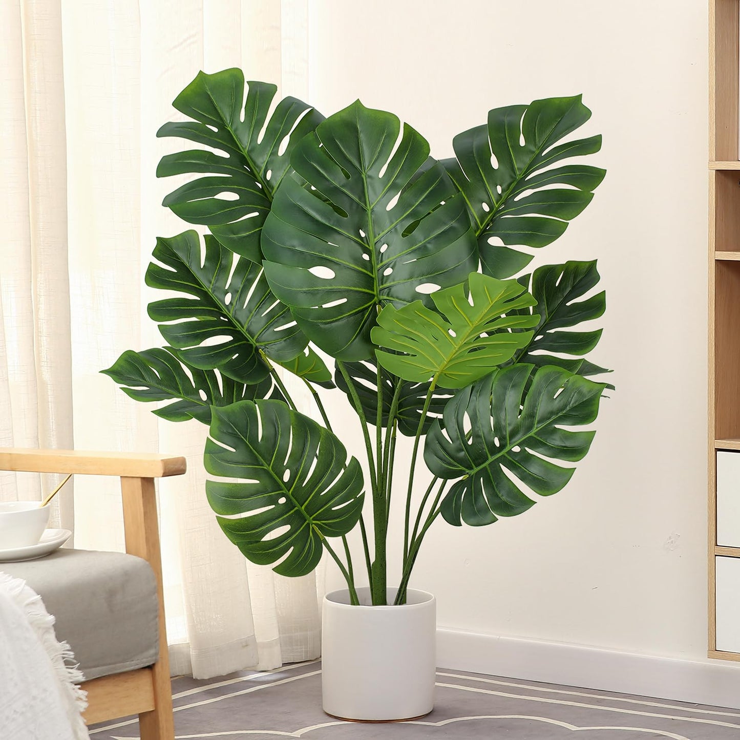 FLOWORLD Artificial Monstera Plant 4FT Tall Fake Swiss Cheese Plant Potted Faux Tropical Floor Plants Indoor Decorative House Plants Artificial Palm Trees for Home Office Living Room Decor, 2 Pack