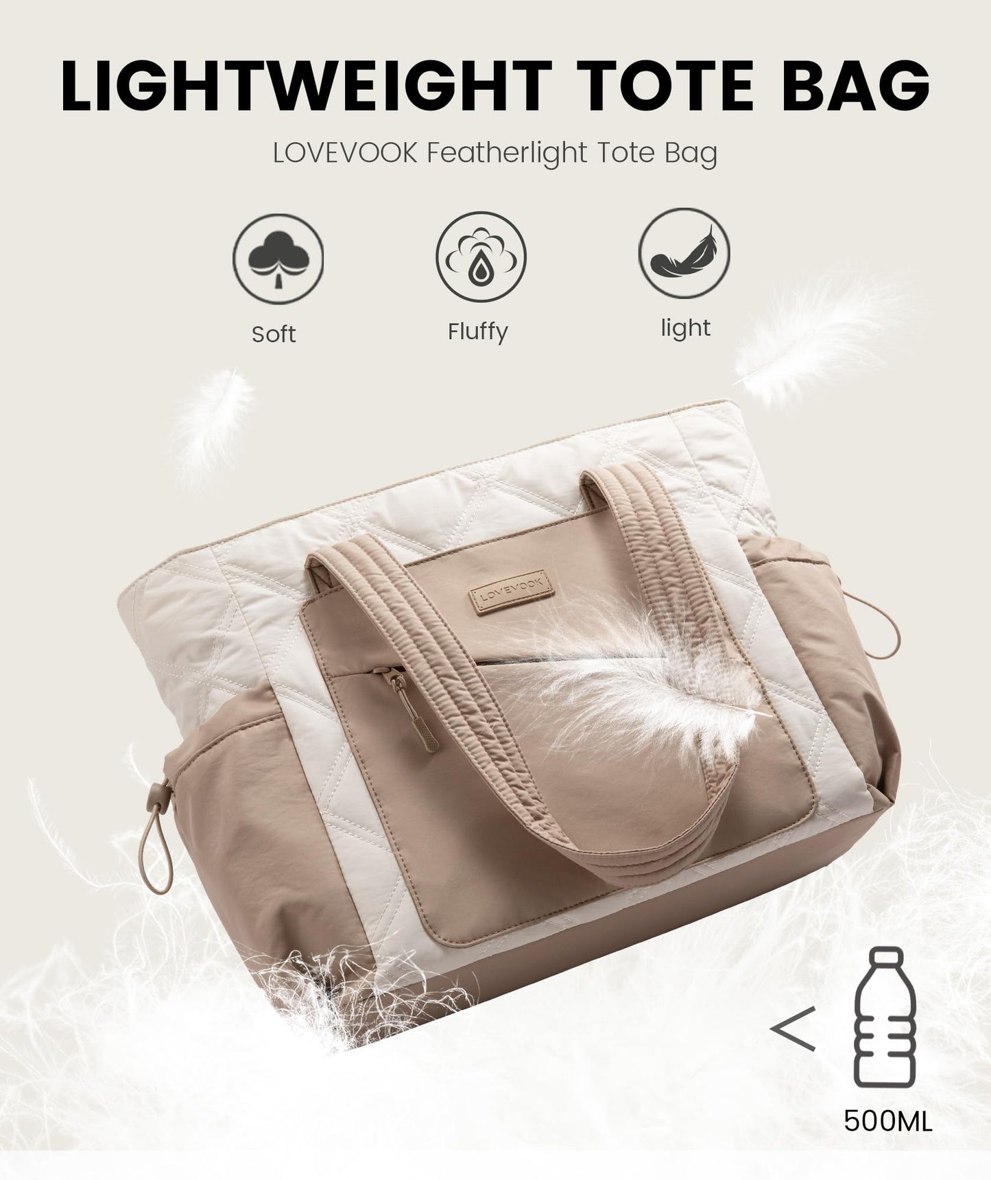 LOVEVOOK Tote Bag for Women, Puffer Bag and Work Bags with Zipper for Travel, Daily, School, Quilted Nurse Shoulder, 2pcs