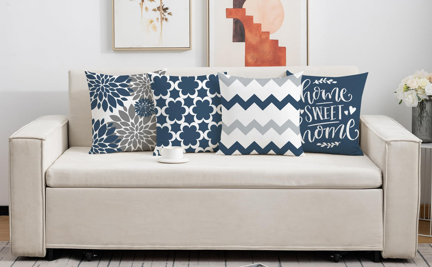 Mimkus Blue Farmhouse Pillow Cover 18 x 18 Inch Set of 4 Spring Summer Throw Pillow Covers Double-Sided Printing Pillow Case for Sofa Home Decor