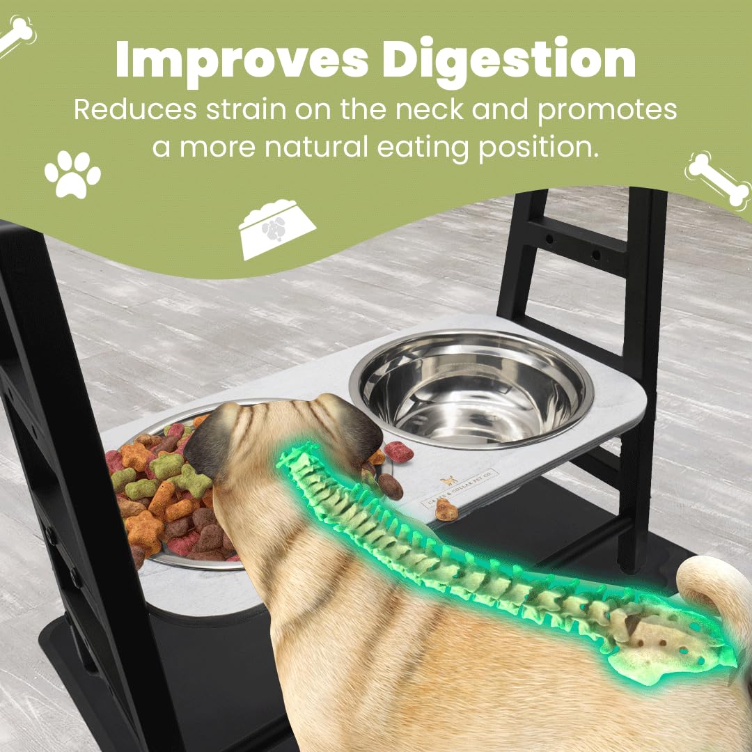 Elevated and Raised Dog Bowl Stand with 2 Stainless Steel Bowls Included- 3 Height Adjustable Dog Food Stand - Multi Slow Feeder Bowls Included