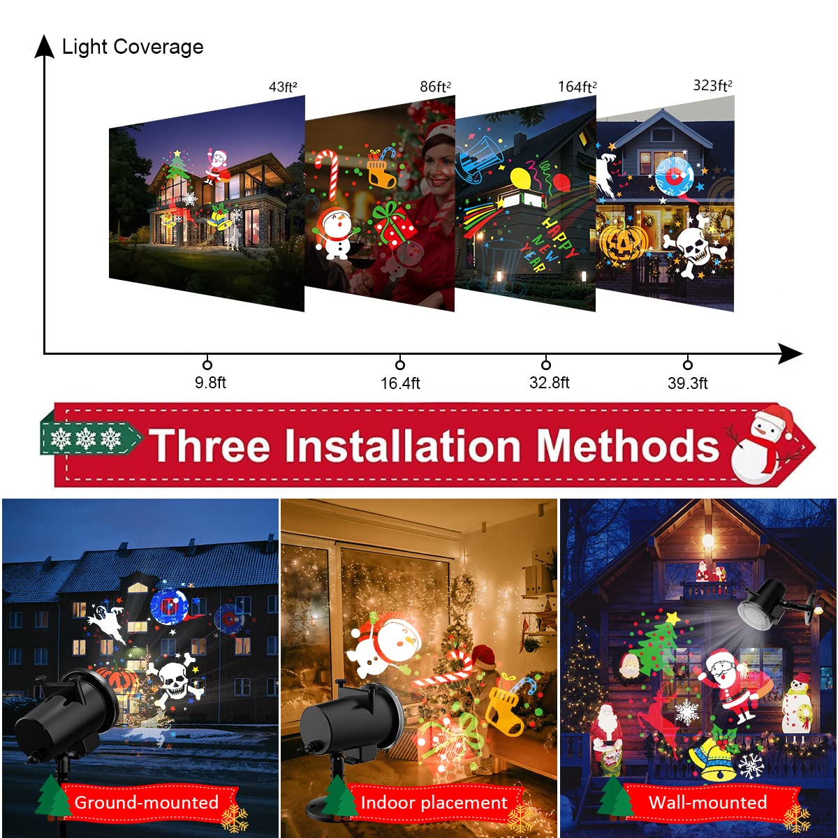Christmas Lights Projector,Waterproof IP65 Indoor Motion Remote Control 10W LED Projector, 16 Slides Holiday Light Party Outdoor Garden House Apartment Kids Room Night Light