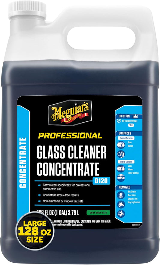 Meguiar's Professional Glass Cleaner Concentrate D12001 - Professional Strength Glass Cleaner for a Streak-Free Shine that's Residue-Free, 128 Oz, 1 Gallon