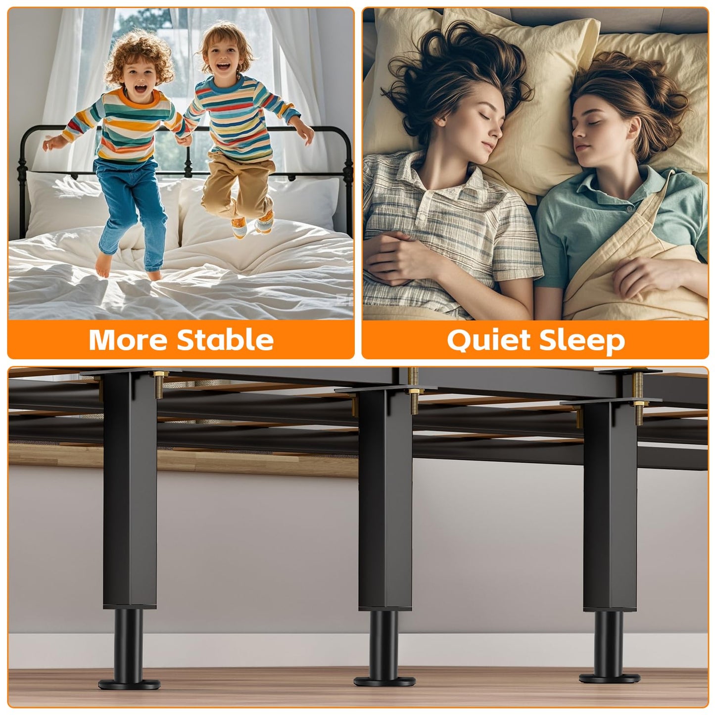 4PCS Adjustable Height Bed Support Legs, 7-12 Inch, Metal Heavy Furniture Legs with Rubber Non-Slip Base for Sofa/Cabinet/Couch/Dresser/Table, Furniture Feet Replacement for King Queen Bed Frame Slat