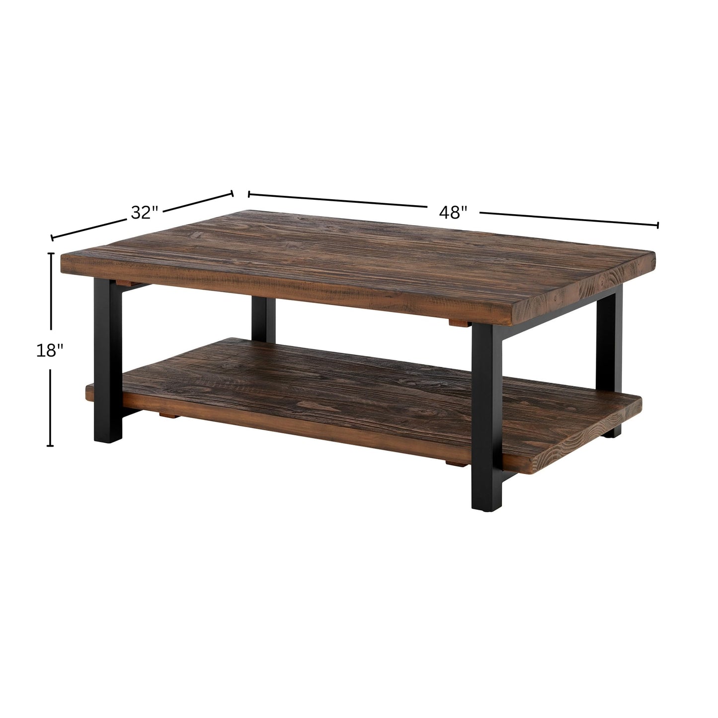 Alaterre Furniture Pomona Rustic Natural 48" Wide Coffee Table with Shelf, 400 lbs. Weight Capacity and Metal Legs for Living Room Rustic Industrial Style Storage - Wood Top & Reclaimed Wood Finish
