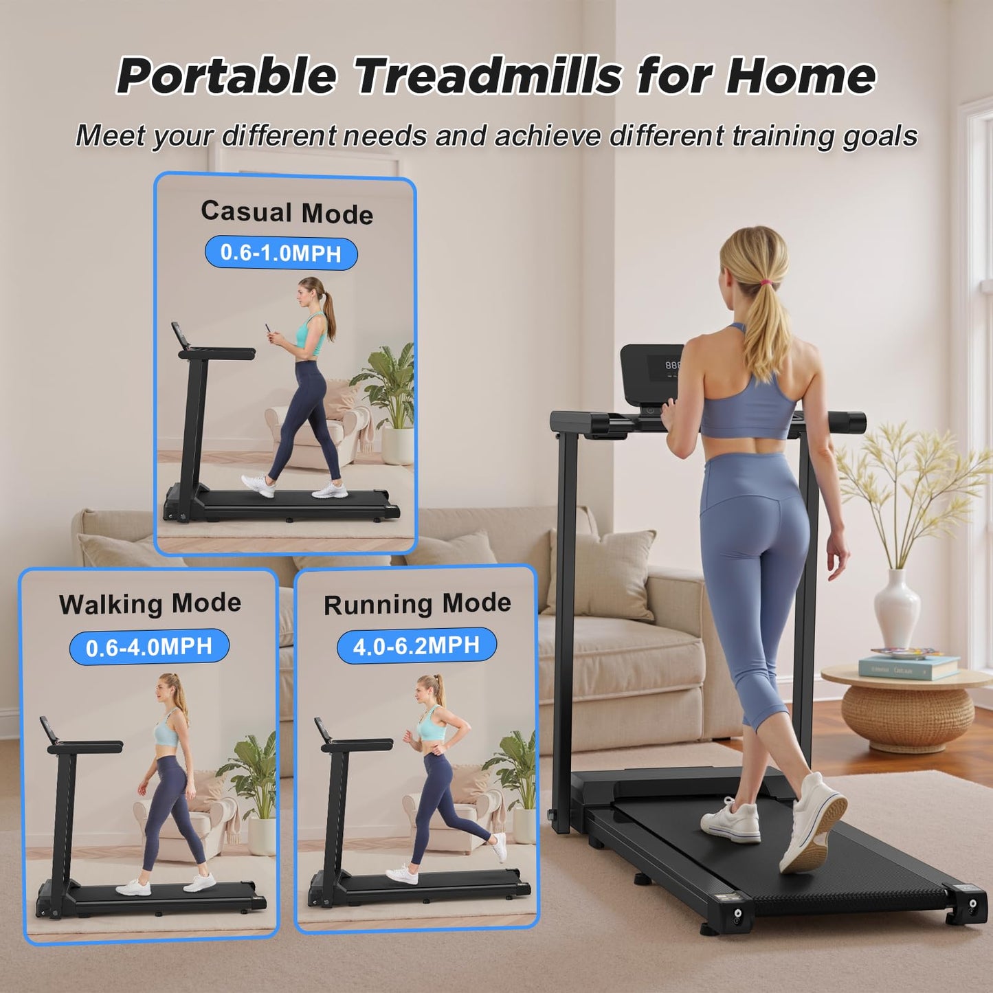 FYC Foldable Treadmill for Small Spaces - 2.5HP Ultra-Quiet Motor, 300lb Capacity with Advanced Shock Absorption, Smart App Control, Compact Walking Treadmill Folding Treadmills