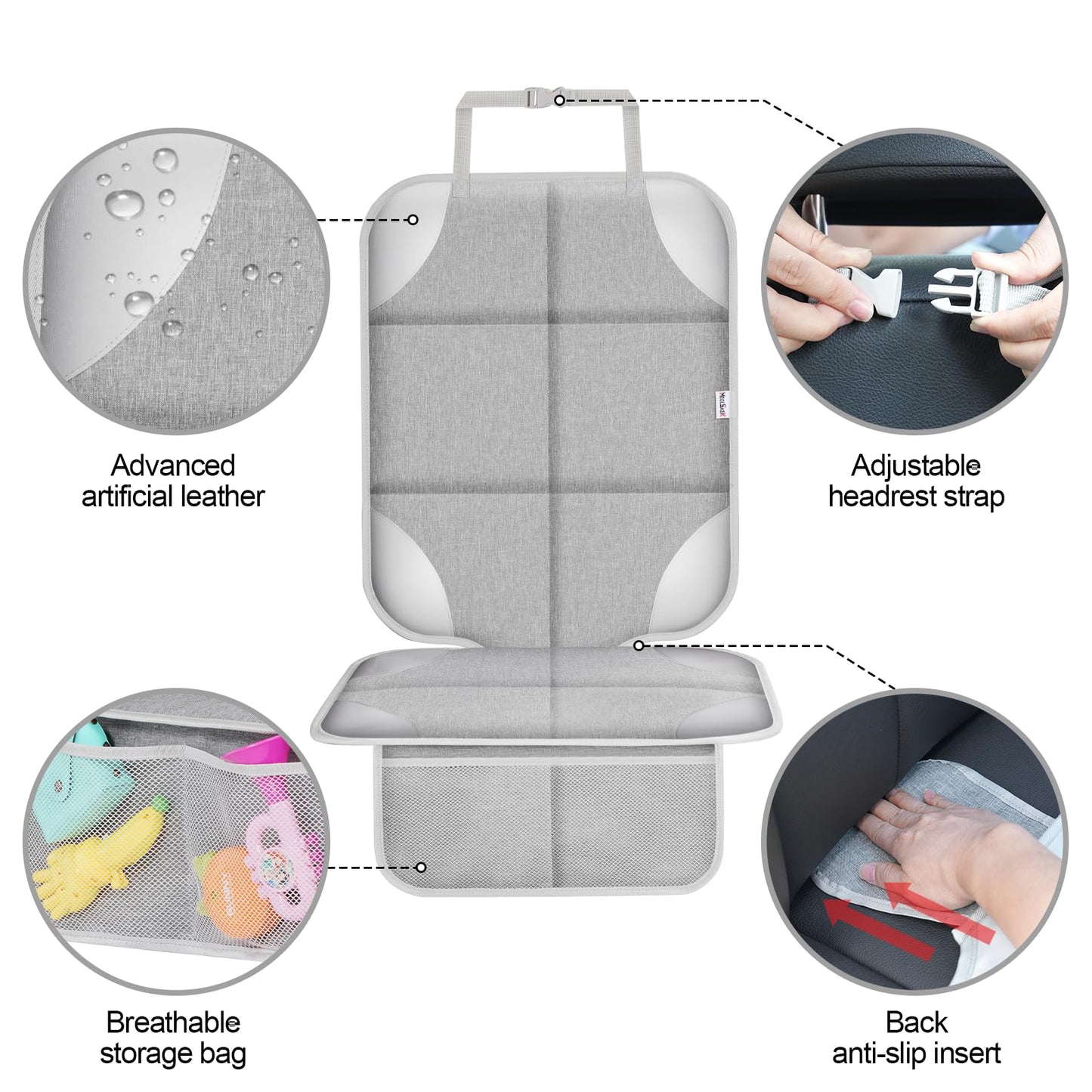 Meolsaek Car Seat Protector, 600d Fabric Waterproof Car Seat Cover with Non-Slip Backing, Under Baby Car Seat from Pressure Marks