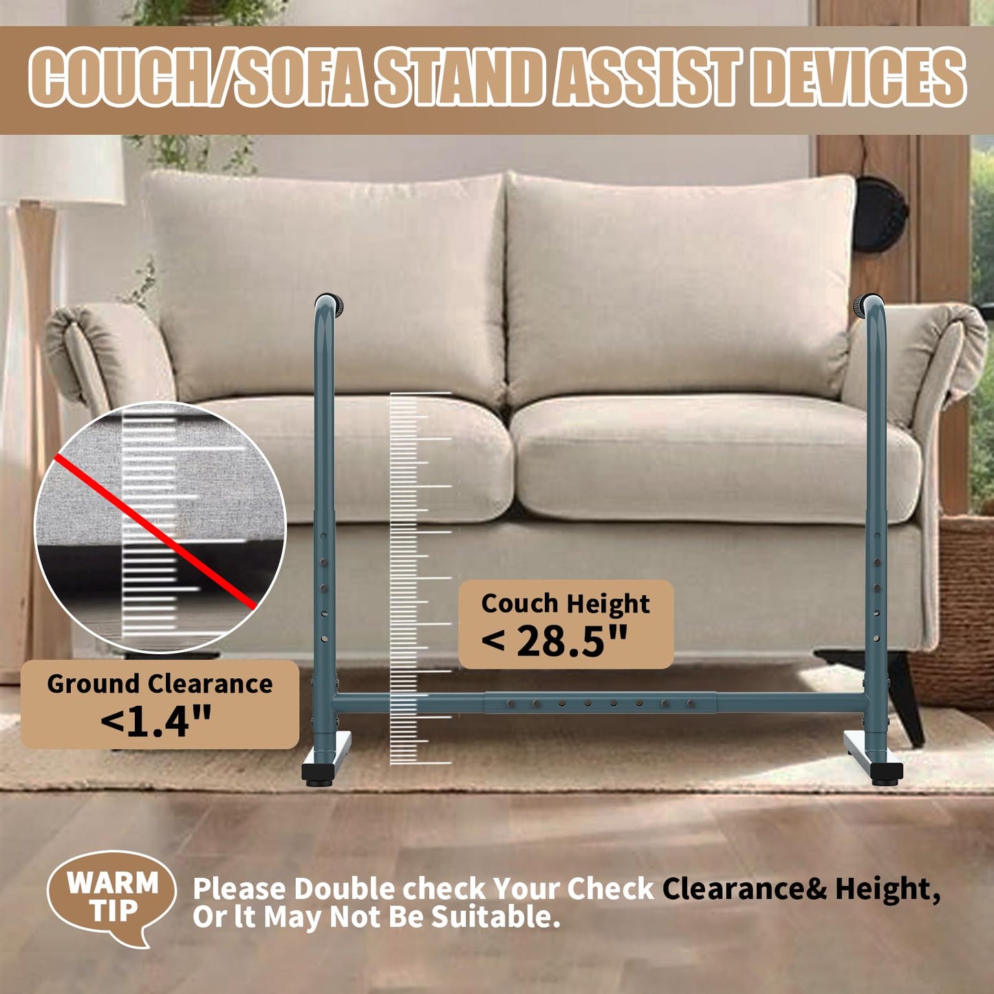 THOOUM Couch Chair Sofa Stand Assist for Seniors, Height & Width Adjustable Couch Lift Assist for Elderly Mobility Sit to Stand(300LBs Loading, Dark Gray)