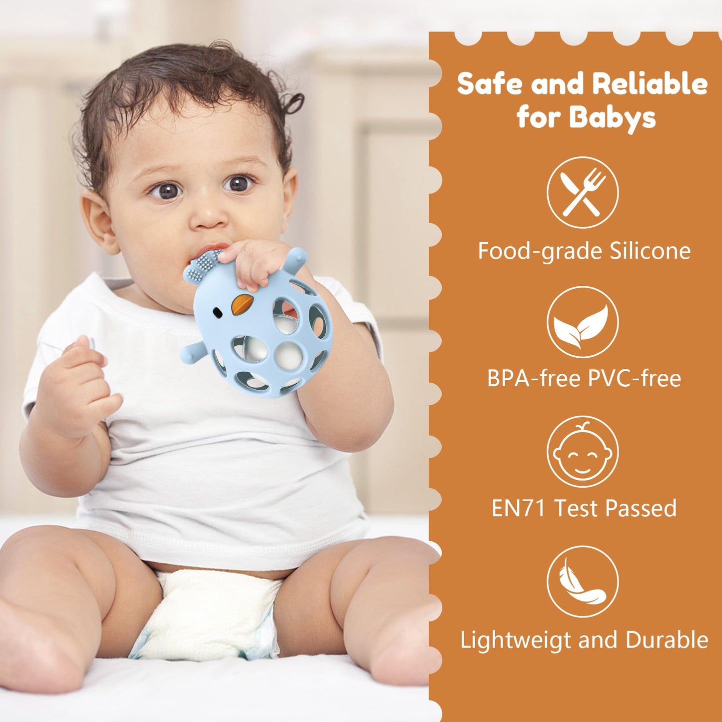 MCGMITT Baby Teething Toys for 3-6 Months, Easy Grasp Silicone Baby Rattles 0-6-12 Months, BPA-Free Food Grade Montessori Sensory Toys, Soft Newborn Infant Teether for Teething Relief