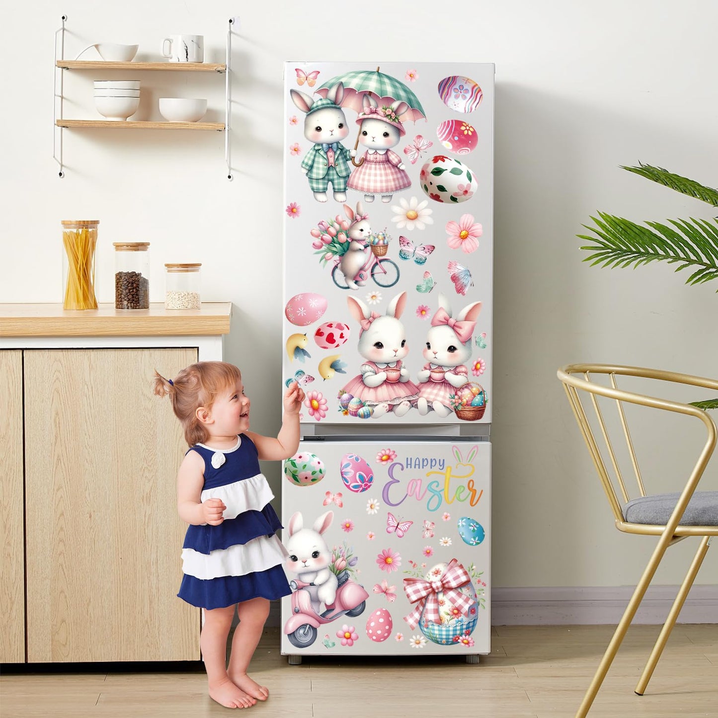 Easter Window Clings, 65 PCS Easter Stickers, Reusable Double-Sided Cute Large Bunny Egg Butterfly Lily Flowers Stickers for Home Office Glass Display Party Supplies, Party, Home, Office