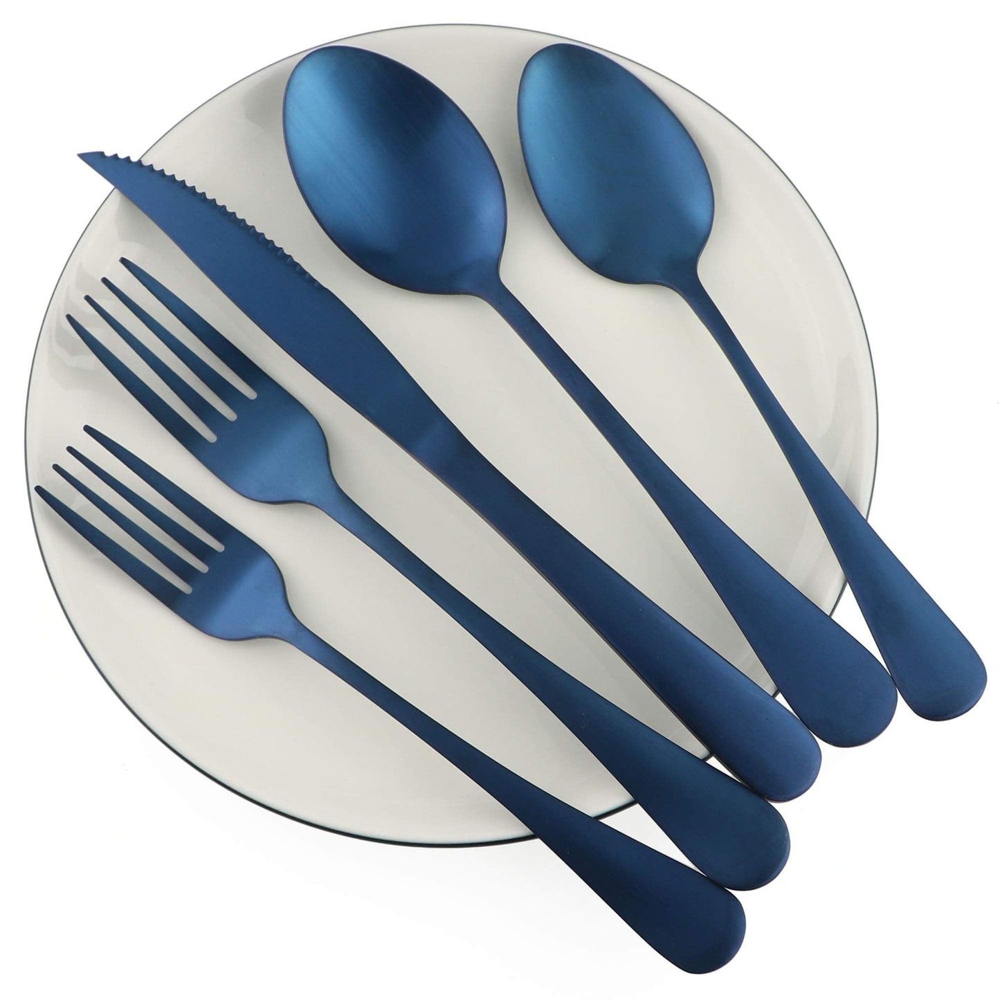 BRIIEC Matte Blue Steak Knife Flatware Set, 20 Piece Set 18/0 Stainless Steel Cutlery Dinnerware Flatware Sets, Service for 4