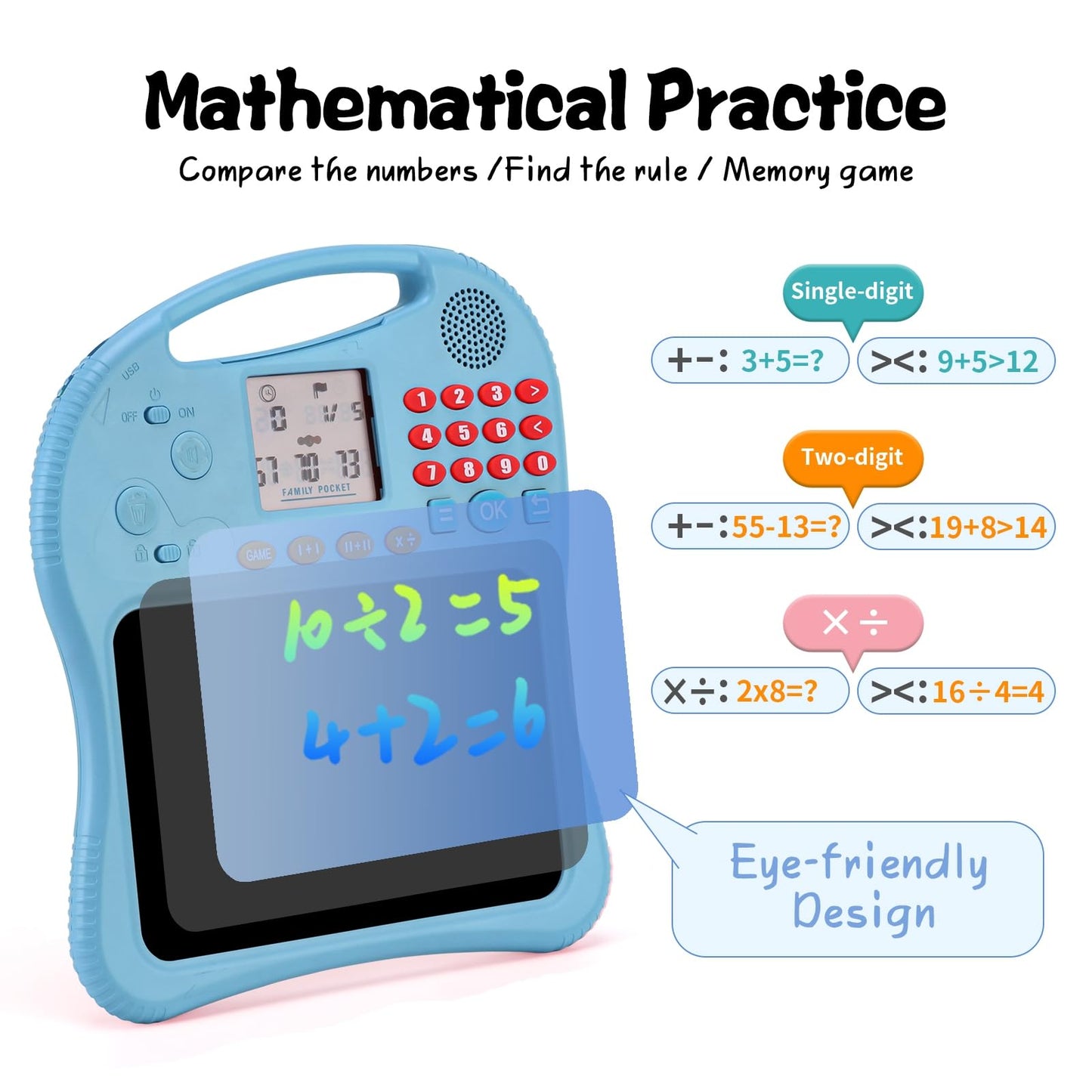 Kids Educational Learning Toys with Math Games,Talking Flash Cards and Writing Drawing Tablet, Speech Therapy Autism Sensory Toys Gifts for Toddler Preschool Activities Boys Girls Ages 3-10 (Blue)