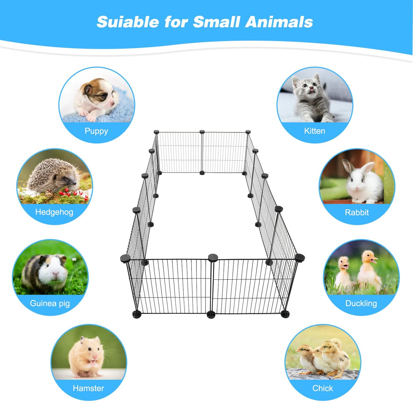 Midollarle Pet Playpen with Mat, Small Animal Cage with Mat, Guinea Pig Cages, Puppy Pen for Indoors with Colorful Mat, 12 Panels Interior Metal Wire Yard Fence