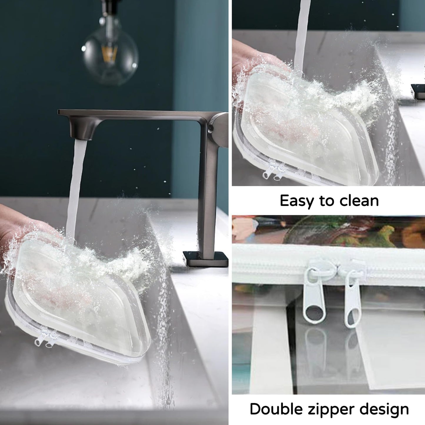 3PCS Zippered Transparent Cases for Snacks,Portable Waterproof Cosmetic Bag with Zipper,Clear Hard Shell Zipper Case for Cosmetic Storage, Putting Snacks, Pencil Case (3PCS-M)