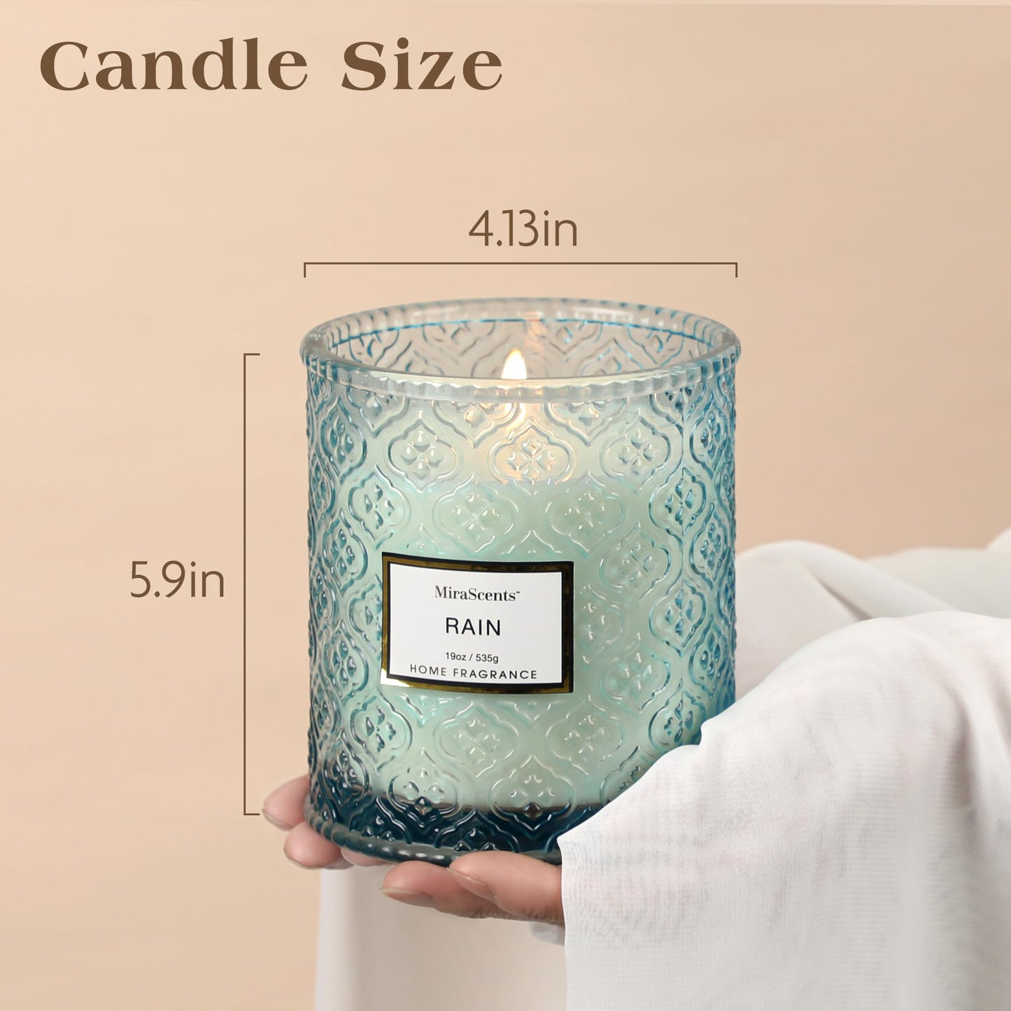 Rain Summer Scented Candles, 19oz Aromatherapy Candles Gifts for Women, Blue Luxury Large Decorative Candles in Glass, Natural Soy Wax for Home