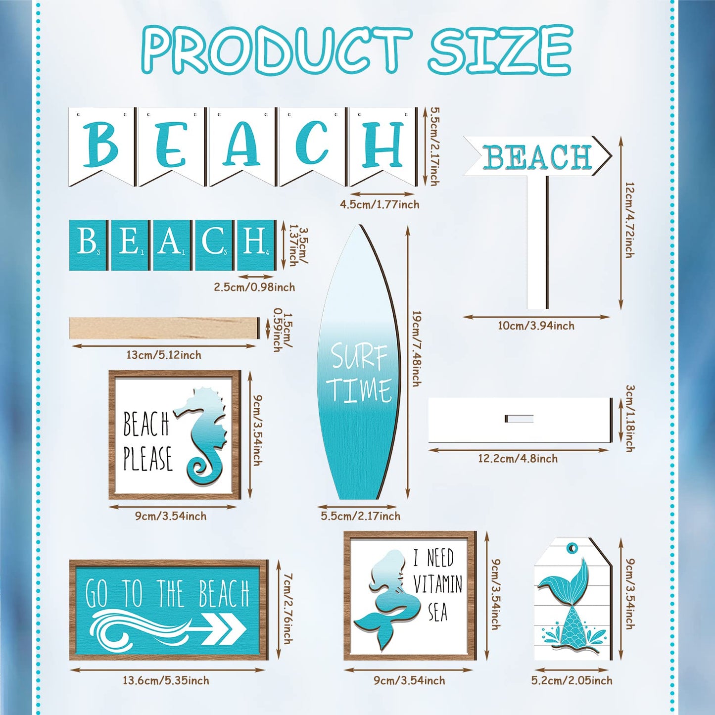 FairySandy 14 Pcs Summer Beach Tiered Tray Decor Set Farmhouse Wooden Beach Starfish Table Decor Blue Rustic Tabletop Sign Coastal Centerpieces for Summer Home Kitchen Table Hawaii Party Holiday