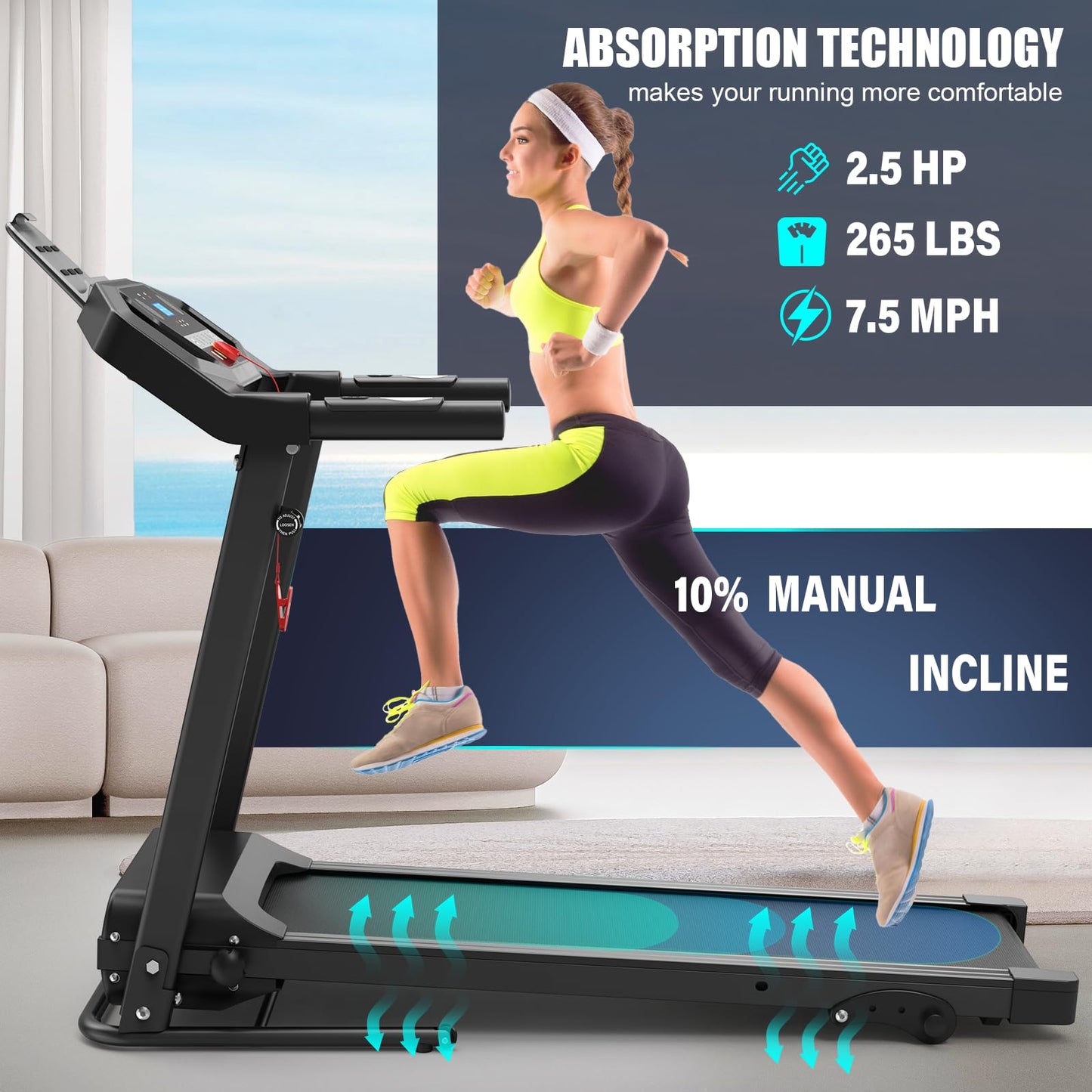 FLIMDER Folding Treadmills for Home, Treadmills with Incline Compact Treadmill 300 LBS Capacity with 12 HIIT Modes LED Display Walking Pad Treadmill with Large Running Area