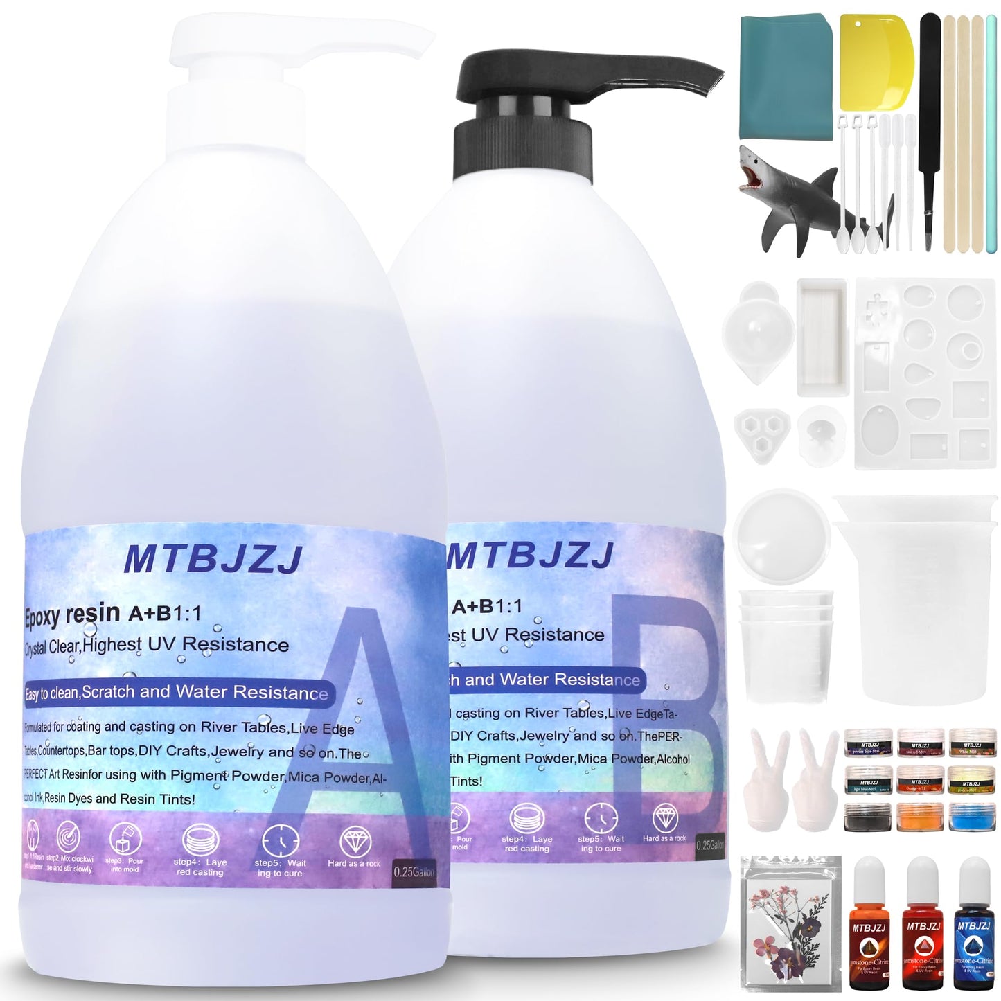 MTBJZJ Fast Cure Epoxy Resin Kit 0.6 Gallon (4 Hrs Demold) - Crystal Clear 1:1 Mix, Bubble-Free High Gloss for Art, Jewelry, Table Top Casting - Beginner Friendly Resin Supplies for DIY Crafts