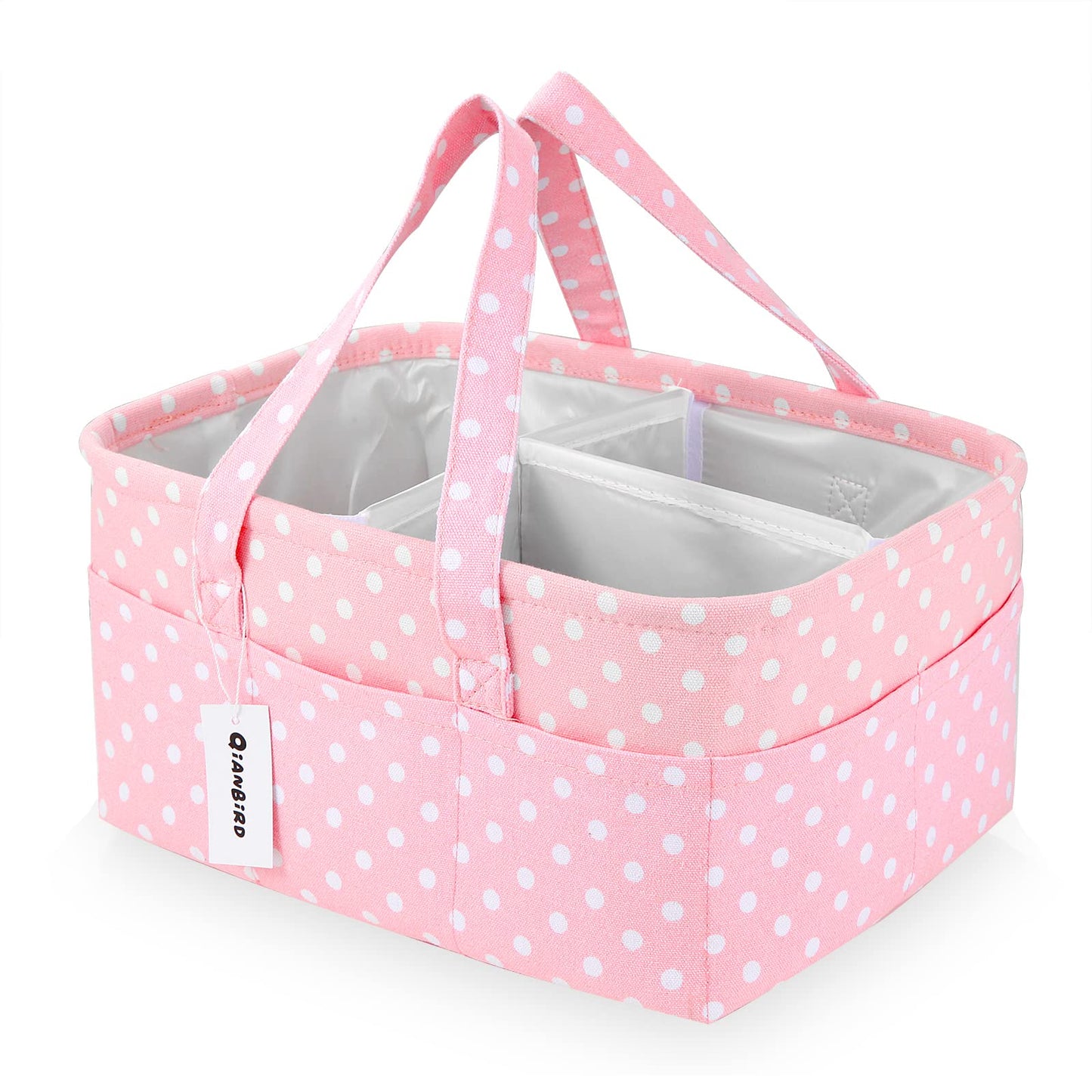 Pink Diaper Caddy Organizer for Baby Girl-Large Portable Diaper Caddy Basket for Changing Table-Diaper Organizer Caddy-Car Travel Tote Bag-Newborn Registry Baby Shower Basket for Diapers & Wipes