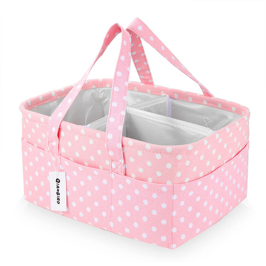 Pink Diaper Caddy Organizer for Baby Girl-Large Portable Diaper Caddy Basket for Changing Table-Diaper Organizer Caddy-Car Travel Tote Bag-Newborn Registry Baby Shower Basket for Diapers & Wipes