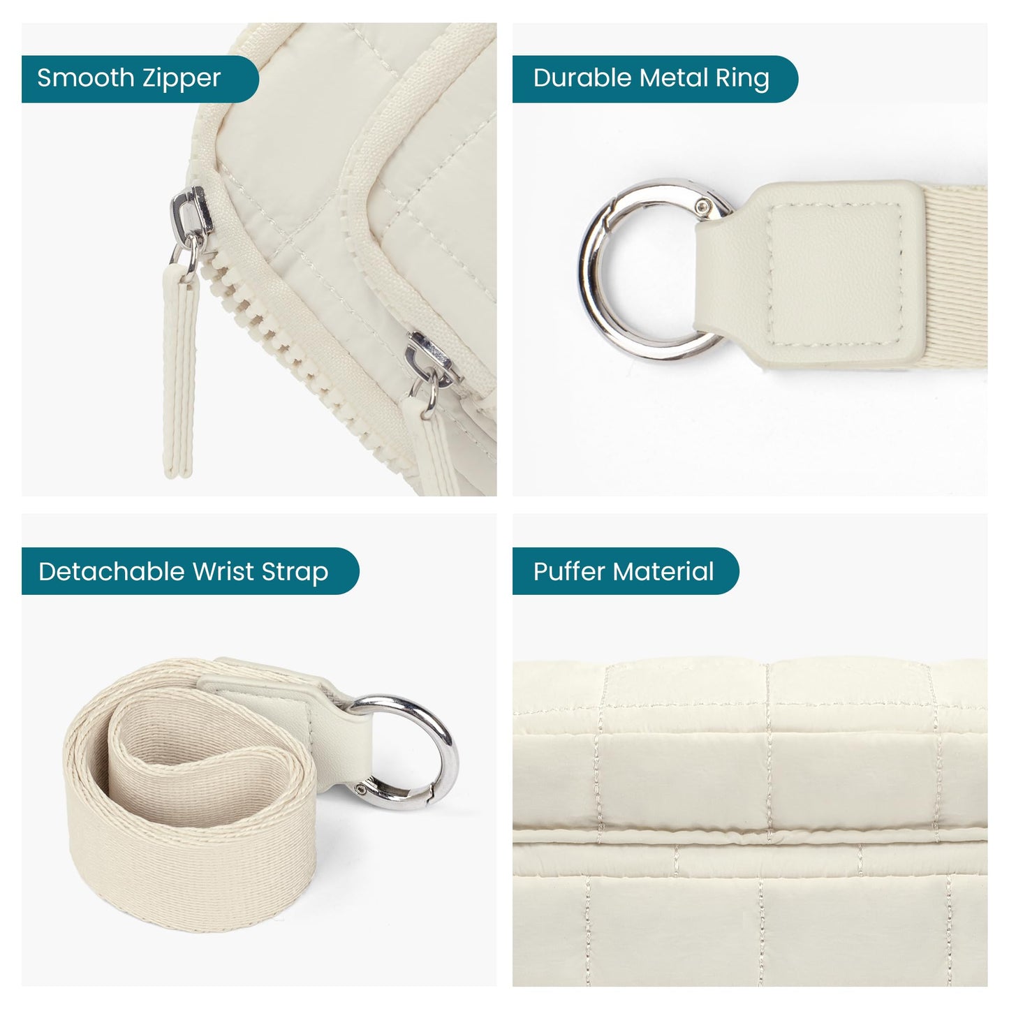 VONAL Wristlet Wallets for Women, Quilted Wristlet Purse, Nylon Wallet Purse with 3 Zipper, Credit Card Holder with RFID Blocking Cell Phone Organizer, Puffer Womens Wristlet Wallets, Beige