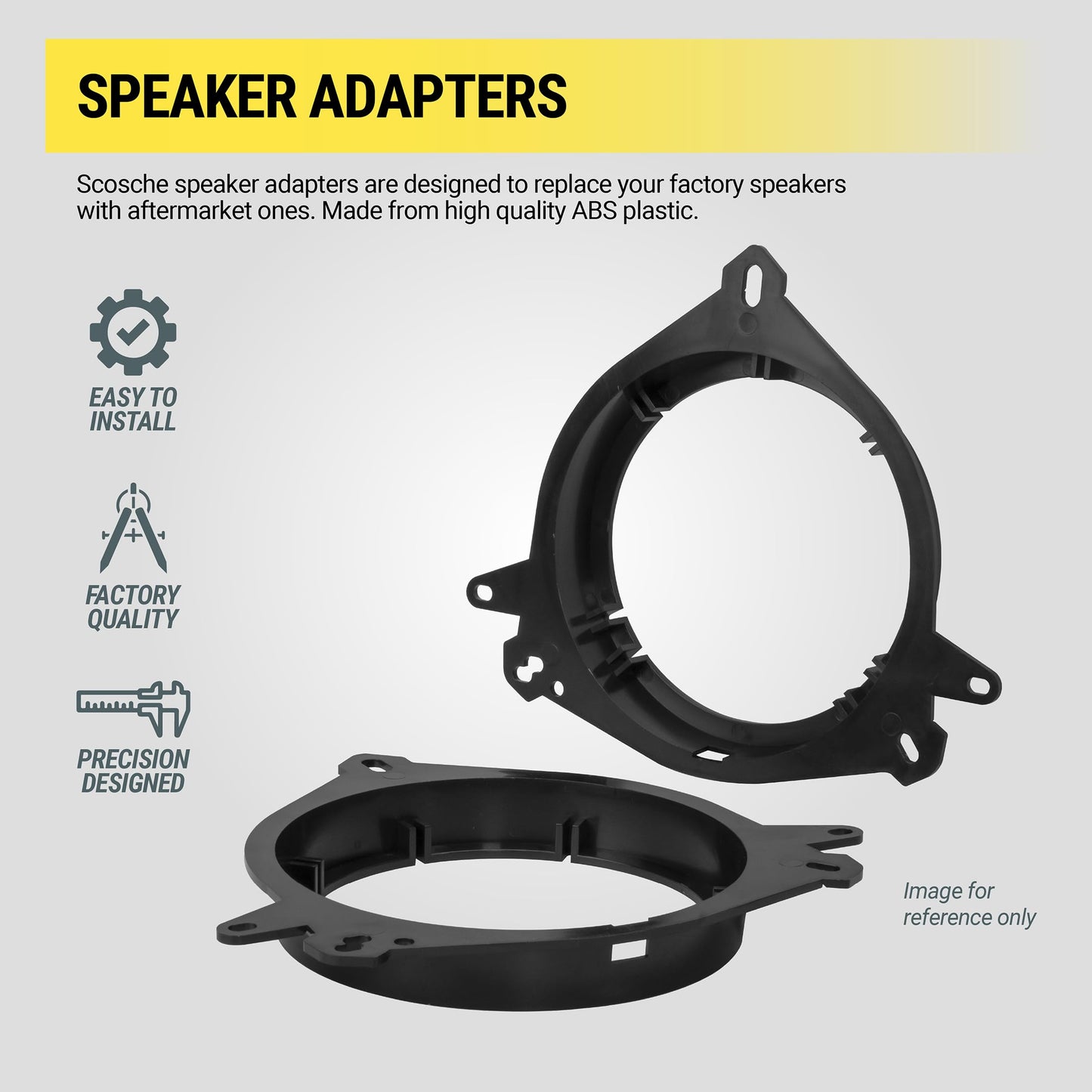 Scosche SAGMHR634 6.5”-6.75” Speaker Adapters Compatible with Select 2005-20 GM Vehicles - 6 1/2" to 6 3/4" Adapter Spacer for Car Door Speakers - Sold in Pairs - See Fit Guide in Image for Vehicles