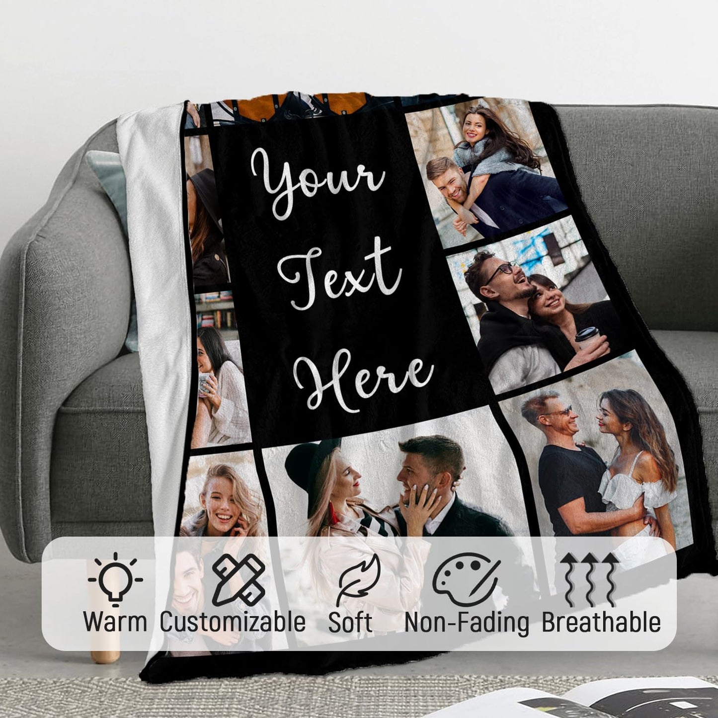 Cara Nonna Custom Blanket with Photo Personalized Picture Blanket for Christmas Fathers Day Birthday Gifts Customized Gifts for Dad Mom Girlfriend Boyfriend Wife Husband