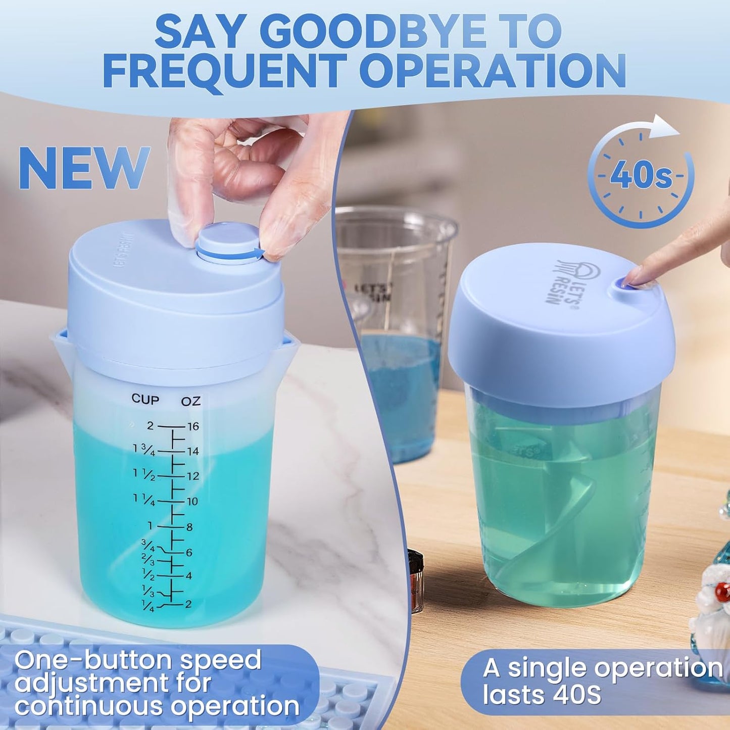 LET’S RESIN Upgraded Mini Auto Resin Mixer, Hands-Free Easy Clean Epoxy Mixer with 16fl.oz Silicone Mixing Cup, Stepless Speed Continuous Electric Epoxy Resin Mixer for Epoxy Resin, Molds, Soap Making