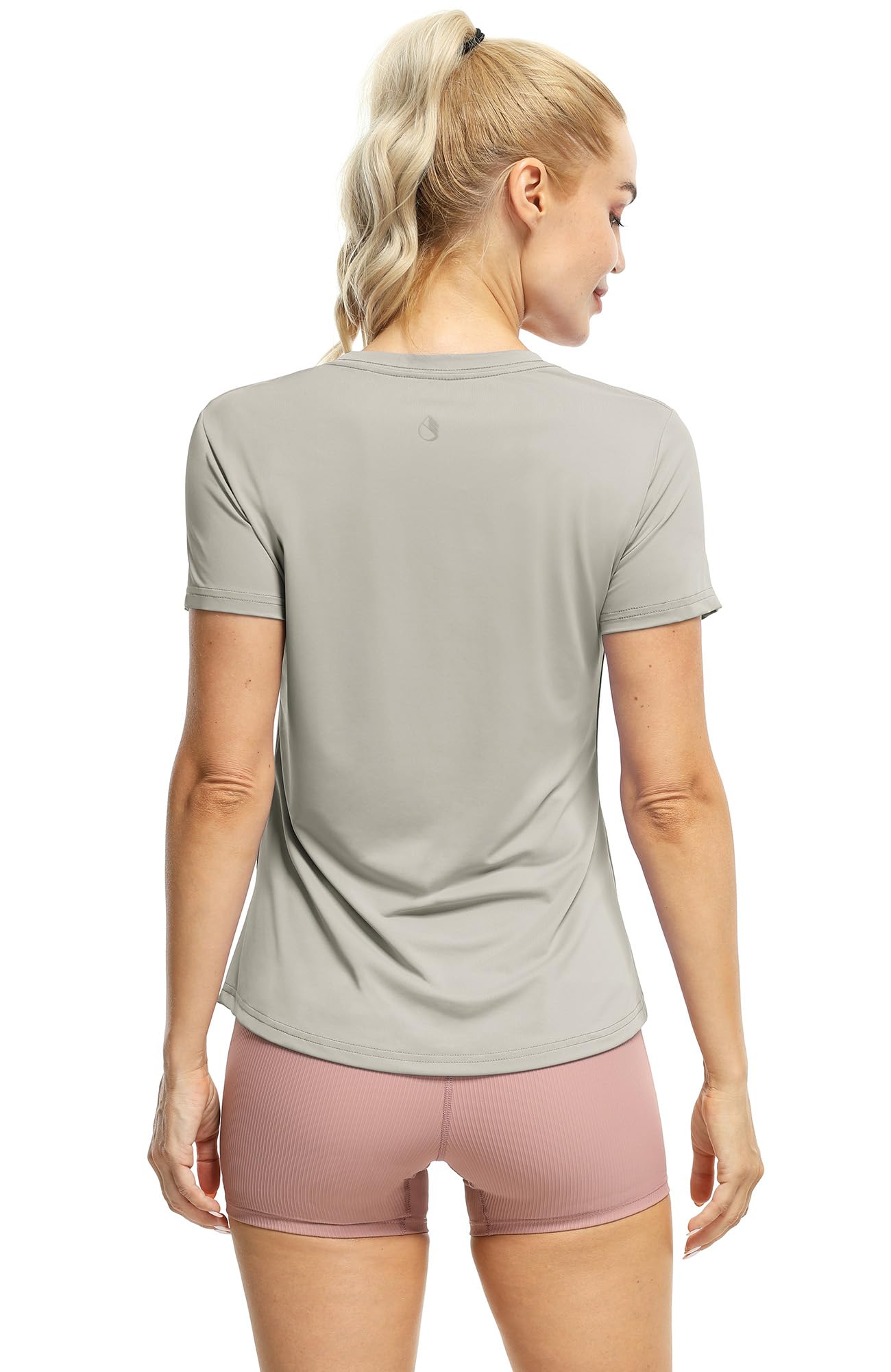 icyzone Women's Athletic Short Sleeve T-Shirts for Workout Running Yoga (Pack of 3) (Black/Natural Grey/Pale Peach, M)