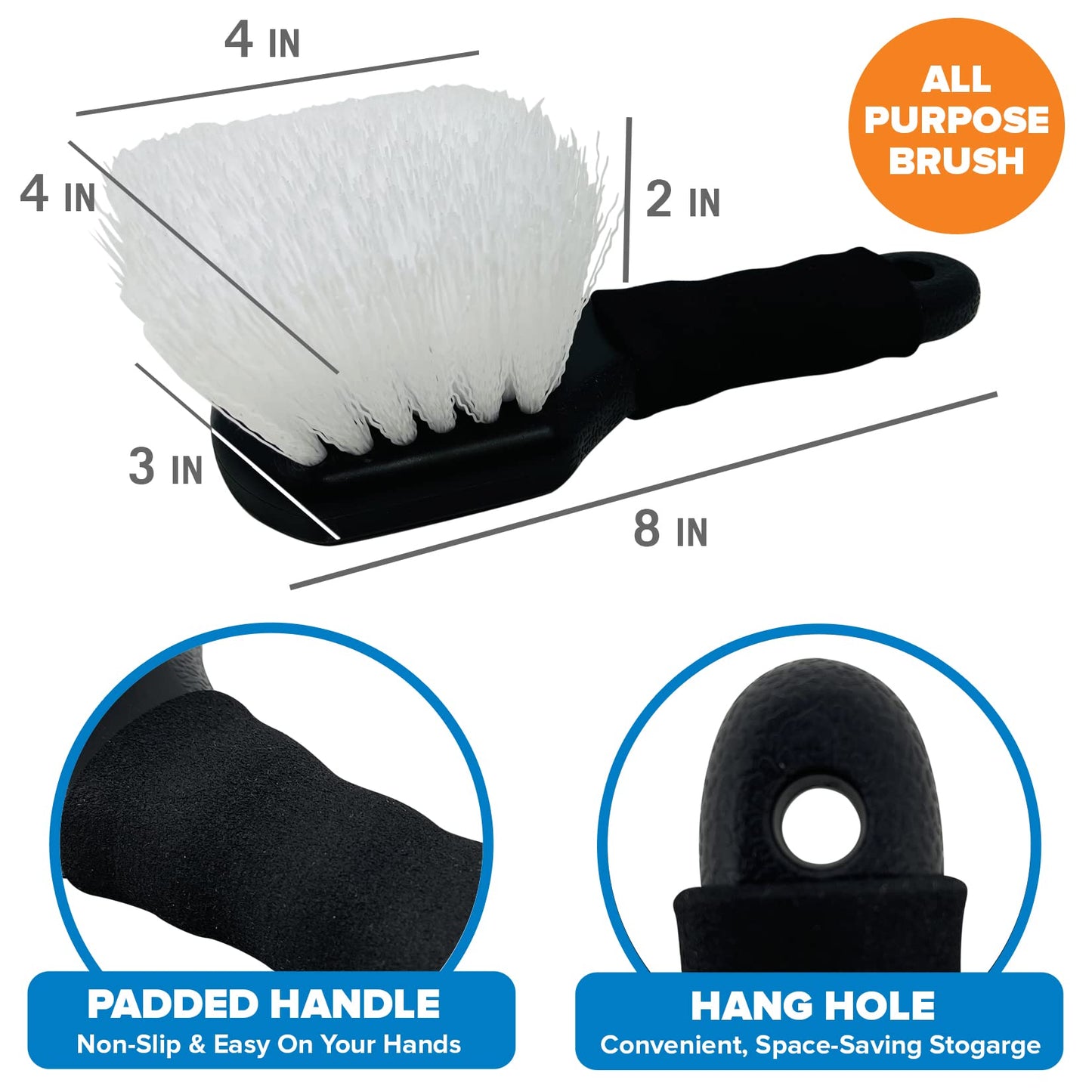 Stiff Hand Scrub Brush, Short Handle Heavy Duty Tire and Wheel Cleaning Tool, Outdoor Boat Scrubber with Handle, Carpet Cleaner, All-Purpose Cleaning Brush