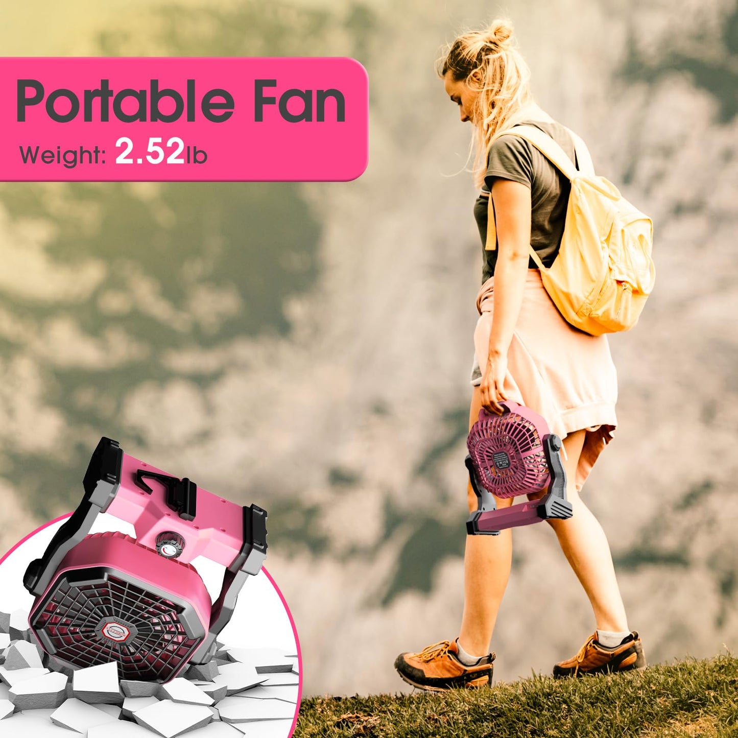 Camping Fan with LED Lantern, 10400 mAh 9 Inch Rechargeable Battery Powered Fan with 270 °Head Rotation, Stepless Speed and Quiet Battery Operated Tent for Picnic, Barbecue, Fishing, Travel, Home