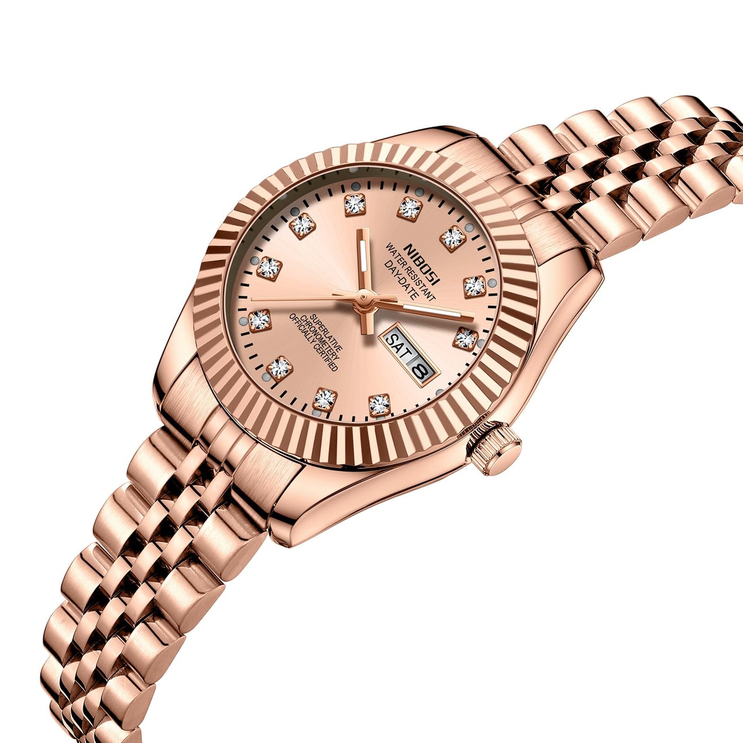 NIBOSI Watches for Women Analog Quartz Stainless Steel Dial Rose Gold Bracelet with Day Date Luminous Waterproof Dainty Classic Luxury Diamond Elegant Dress Women's Watch for Small Wrists