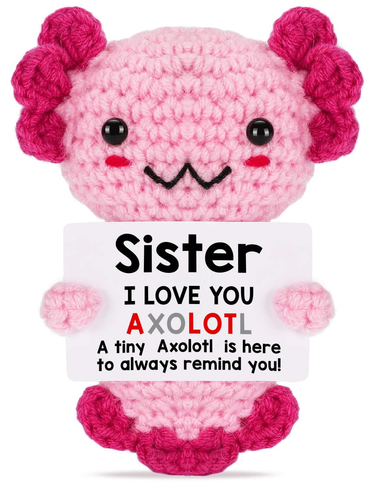 Positive Crochet Animal Axolotl, Handmade Emotional Support Plush Teen Girl Gifts Trendy Stuff, Gifts for 5 6 7 8 9 10 11 12 Year Old Girl Birthday Christmas Stocking Stuffers