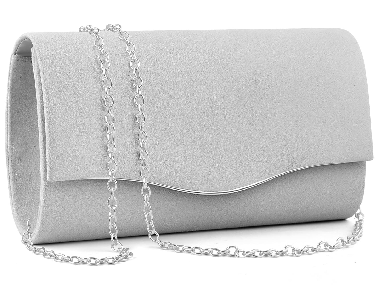 TINDTOP Clutch Purses for Women, Formal Evening Bags Suede Shoulder Envelope Party Handbags Wedding Cocktail Prom Clutches (Silver)
