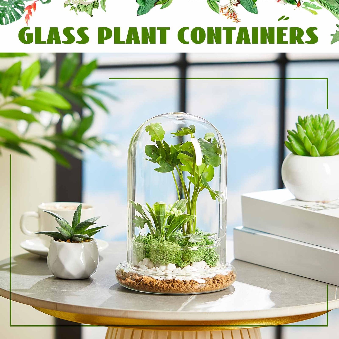 Perthlin 2 Pcs Glass Terrarium 5.9 x 7.9 Inch Terrarium Planter Container Clear Glass Dome Cloche with Airhole and Base for Plant Flower Home Tabletop Display Centerpiece, Plants Not Included