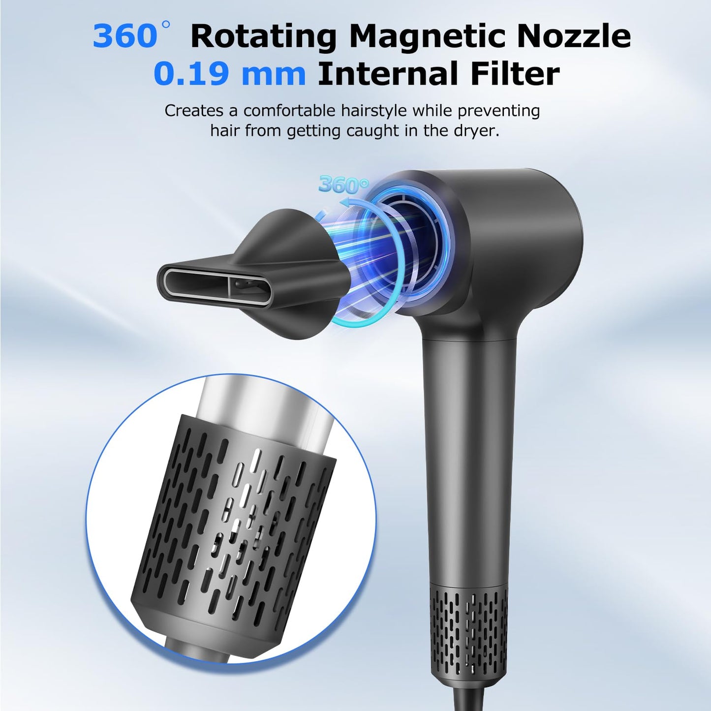 Hair Dryer, Ionic Blow Dryer, 1500W High-Speed Hairdryer with 110000 RPM Brushless Motor for Fast Drying Low Noise, 4 Temps & 2 Speeds with Magnetic Nozzle