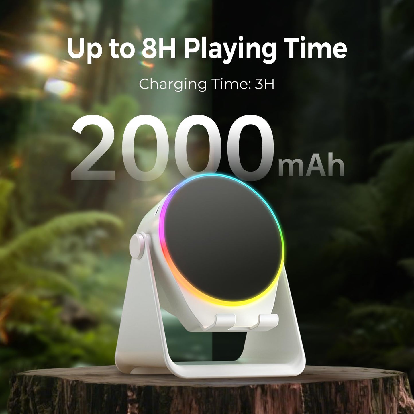 Dohelly Wireless Induction Speaker, Cell Phone Stand with Bluetooth Speaker, Stereo Sound, RGB Ambient Light, Phone Holder Compatible with iPhone/iPad/Android/Samsung Galaxy-White