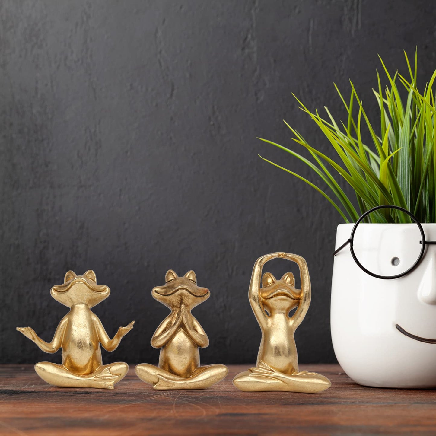 Gold Frog Figurines Yoga Decor 3.7In Set of 3 –Frog Yoga Statues for Modern Living Room Desk Table Home Office Bookshelf Shelves Sculptures Decor,Gifts for Mom Women