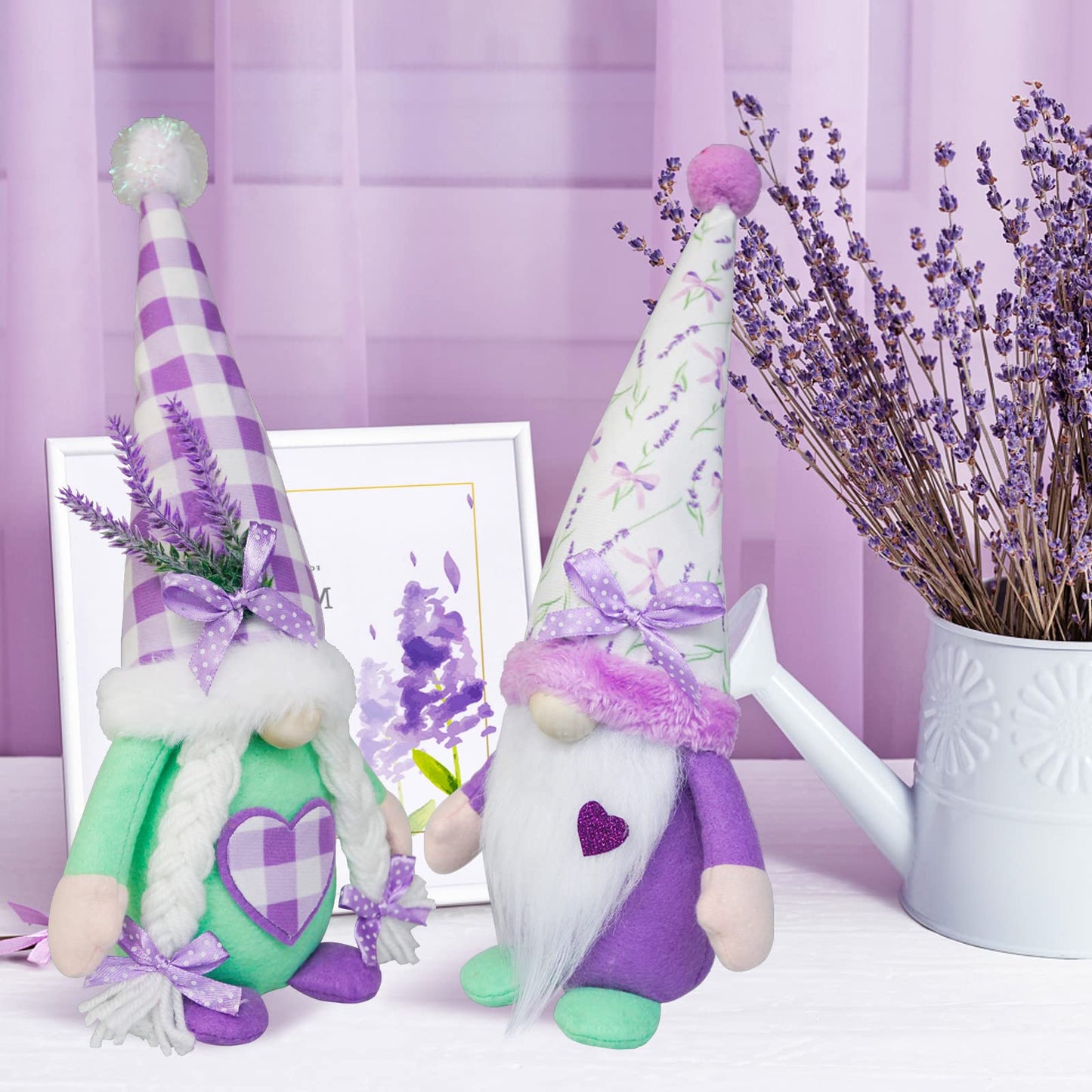KnomeKo Lavender Gnomes Decor,Spring Purple Gnome Decorations for Home,Lavender Flower, Summer Tiered Tray Decor,Gnome Gifts for Woman