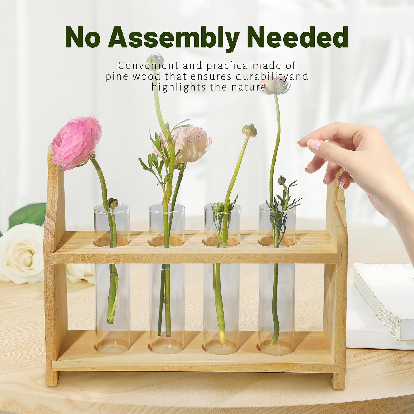 Plant Propagation Station Glass Container for Plants with Wooden Rack Hydroponic Planter, Small Birthday Gardening Gift for Female Moms and Plant Lovers (XXL)