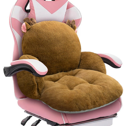 Cute Chair Cushion, Gaming Chair Cushion with Backrest Non-Slip, Kawaii for Gamer, Soft for Room Bedroom Decor（Brown Elk）