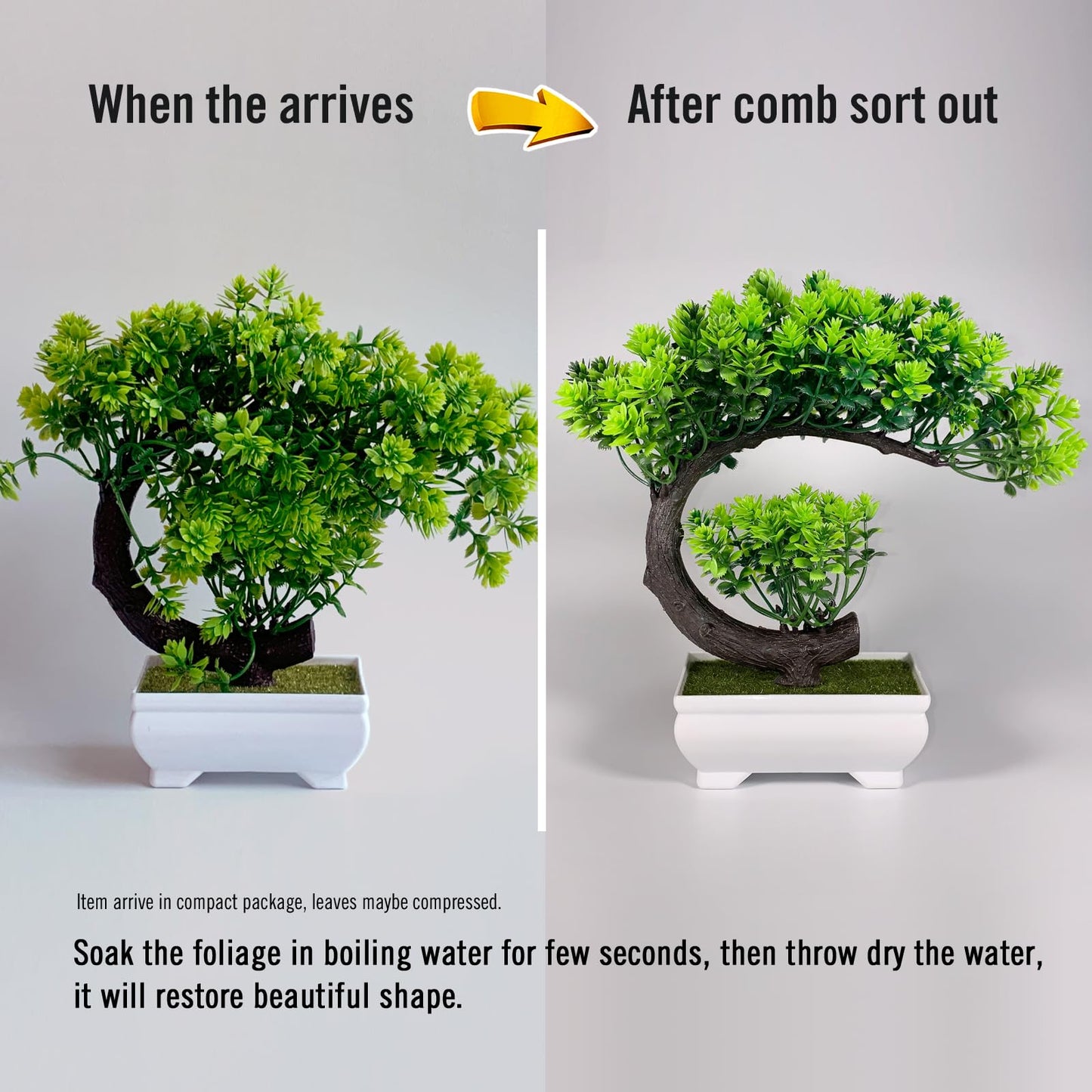 yoerm Small Artificial Plants Greenery Desktop Bonsai - Green Plastic Fake Plants for Home Decor, Indoor Bookshelf, Office Desk and Bathroom Room Decor, Tall 8.5"