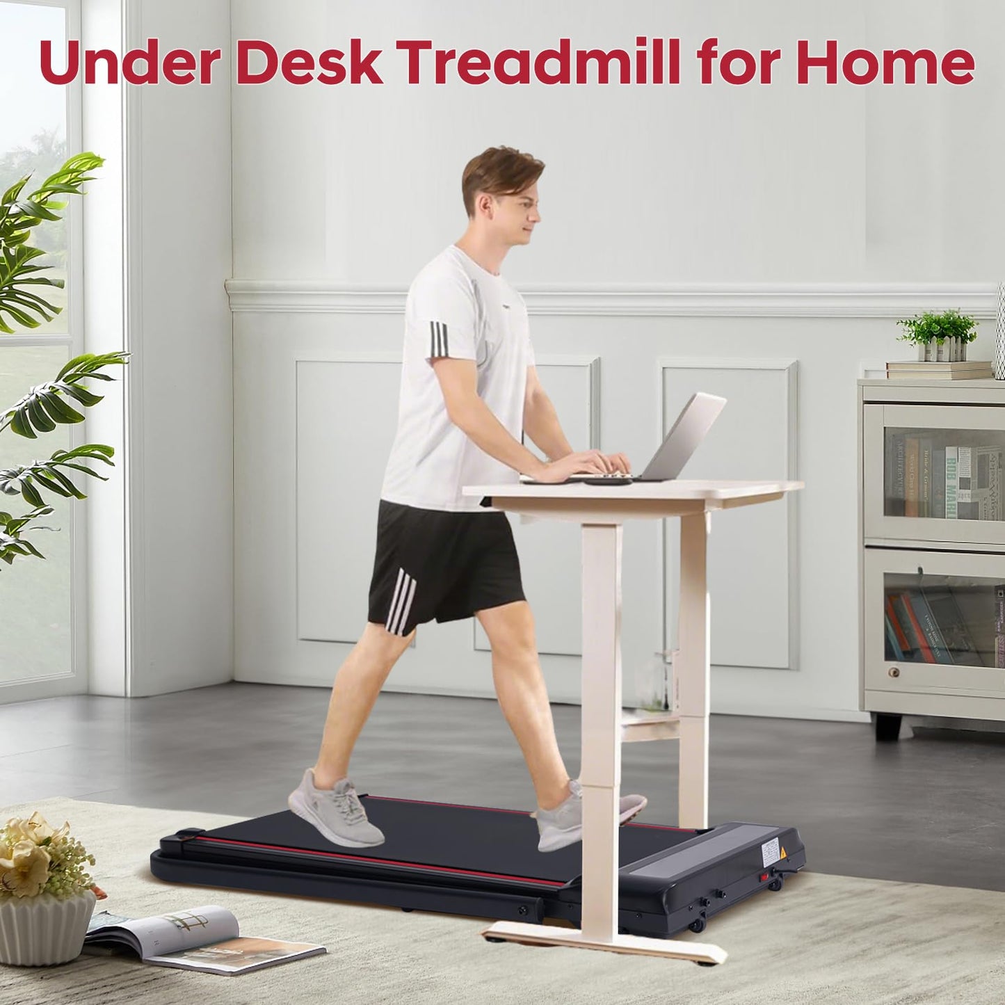 Walking Pad with Handle Bar, 3.0HP Walking Pad Treadmill with Handles, 3 in 1 Portable Under Desk Treadmills for Home Small Space, Foldable Folding Home Treadmill with Remote Control, 300LBS Capacity