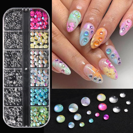 3D Aurora Bubble Beads Nail Charms, Mixed Size Colorful Iridescent Mermaid Crystal Gems Flatback Rhinestones Jewels for Women Girls Manicure Nails Supplies DIY Crafts Decorations…