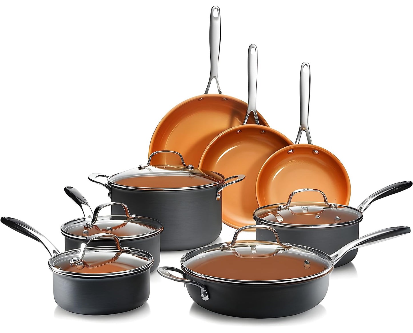 GOTHAM STEEL 14 Pc Ceramic Cookware Set Nonstick, Copper Pots and Pans Set Non Stick for Kitchen, Anodized Induction Pots and Pans for Cooking, Non Toxic Cookware Sets, Oven & Dishwasher Safe
