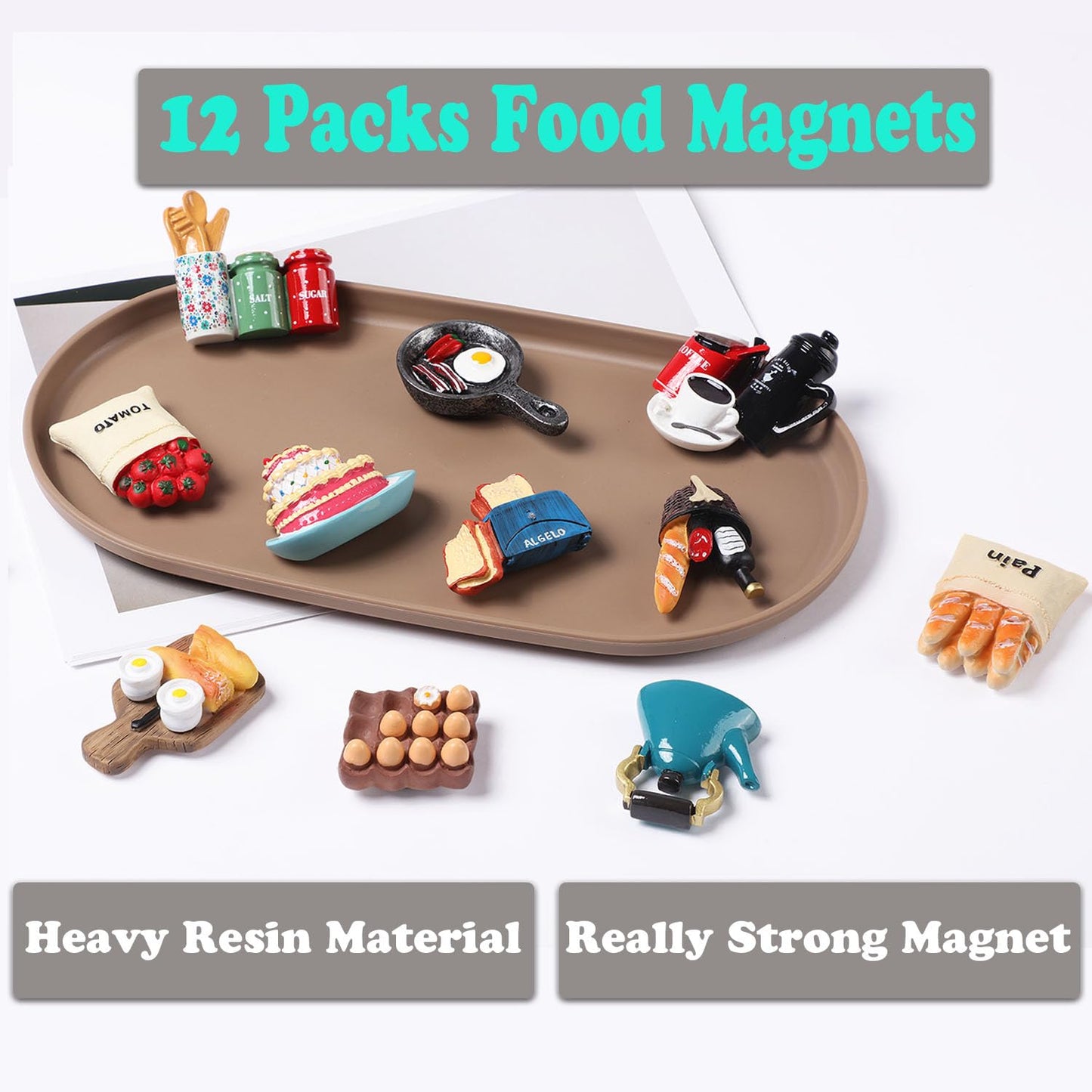 12pcs Food Fridge Magnets for Fridge Fun Cute Magnet Refrigerator Stickers for Kitchen Magnet Decorative Strong Resin Magnets Home Decor Office