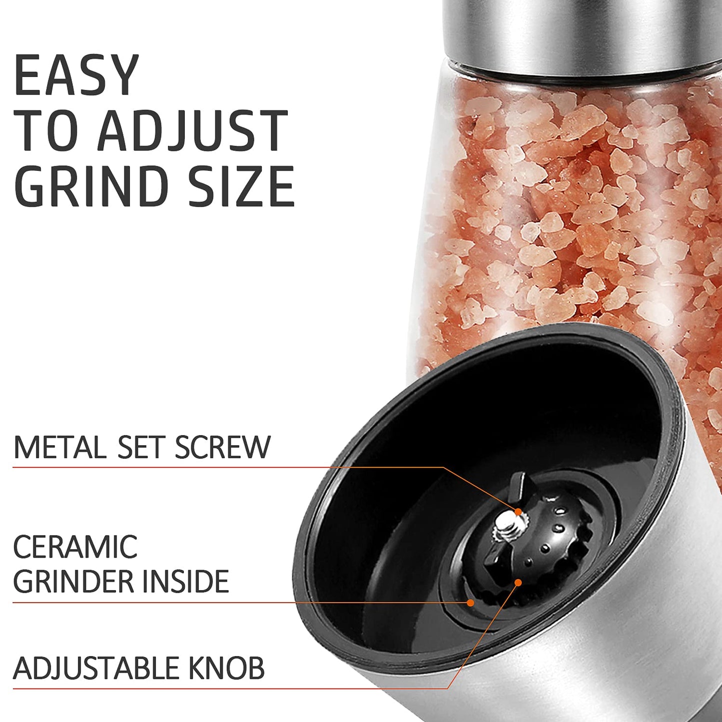 Gulex® Pepper Grinder Pepper Mill, Salt Grinder Refillable,(Single Package) Adjustable, Stainless Steel Sea Salt Shaker with Ceramic Rotor (1 pack)